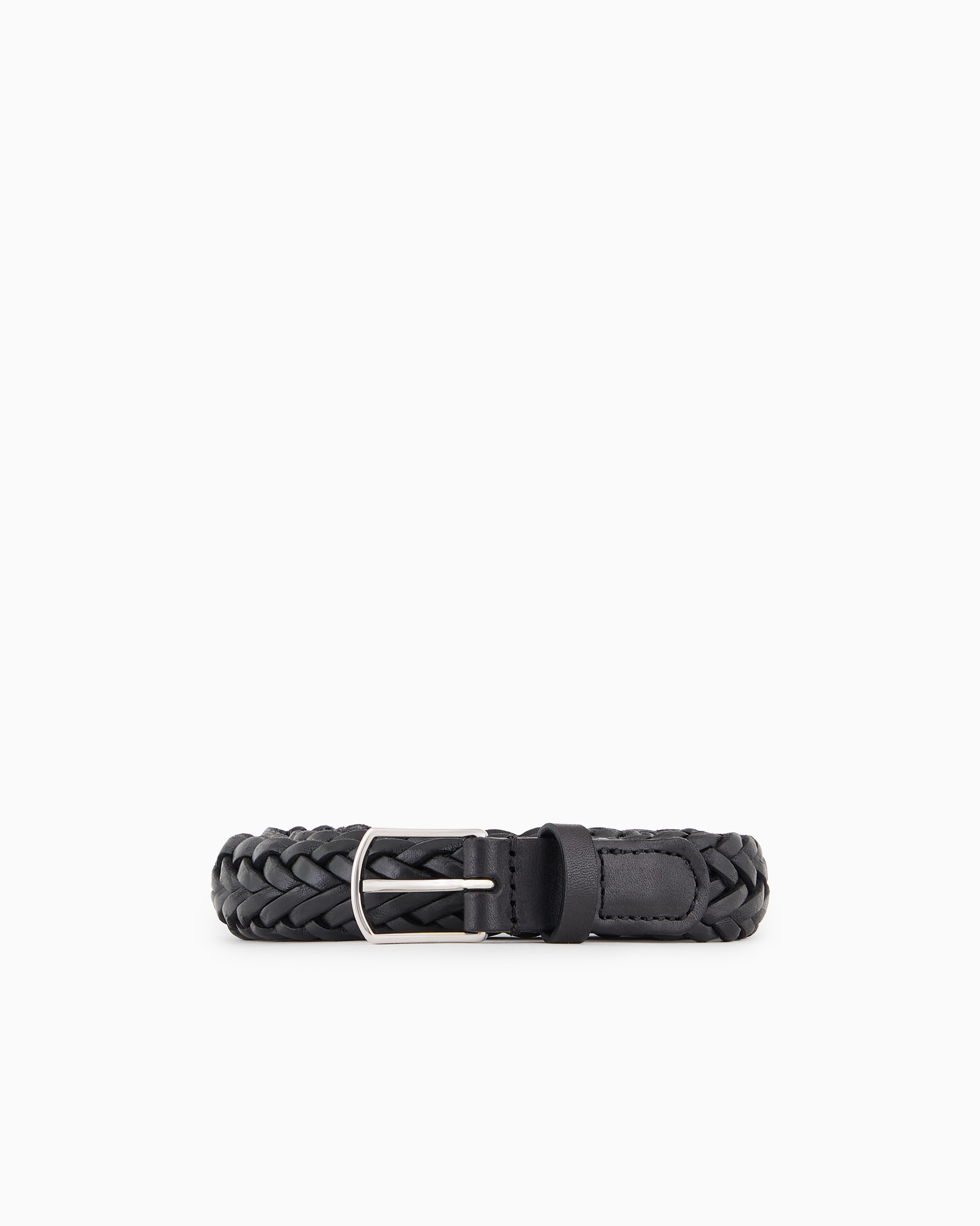 Giorgio Armani Official Store Woven Leather Belt In Black