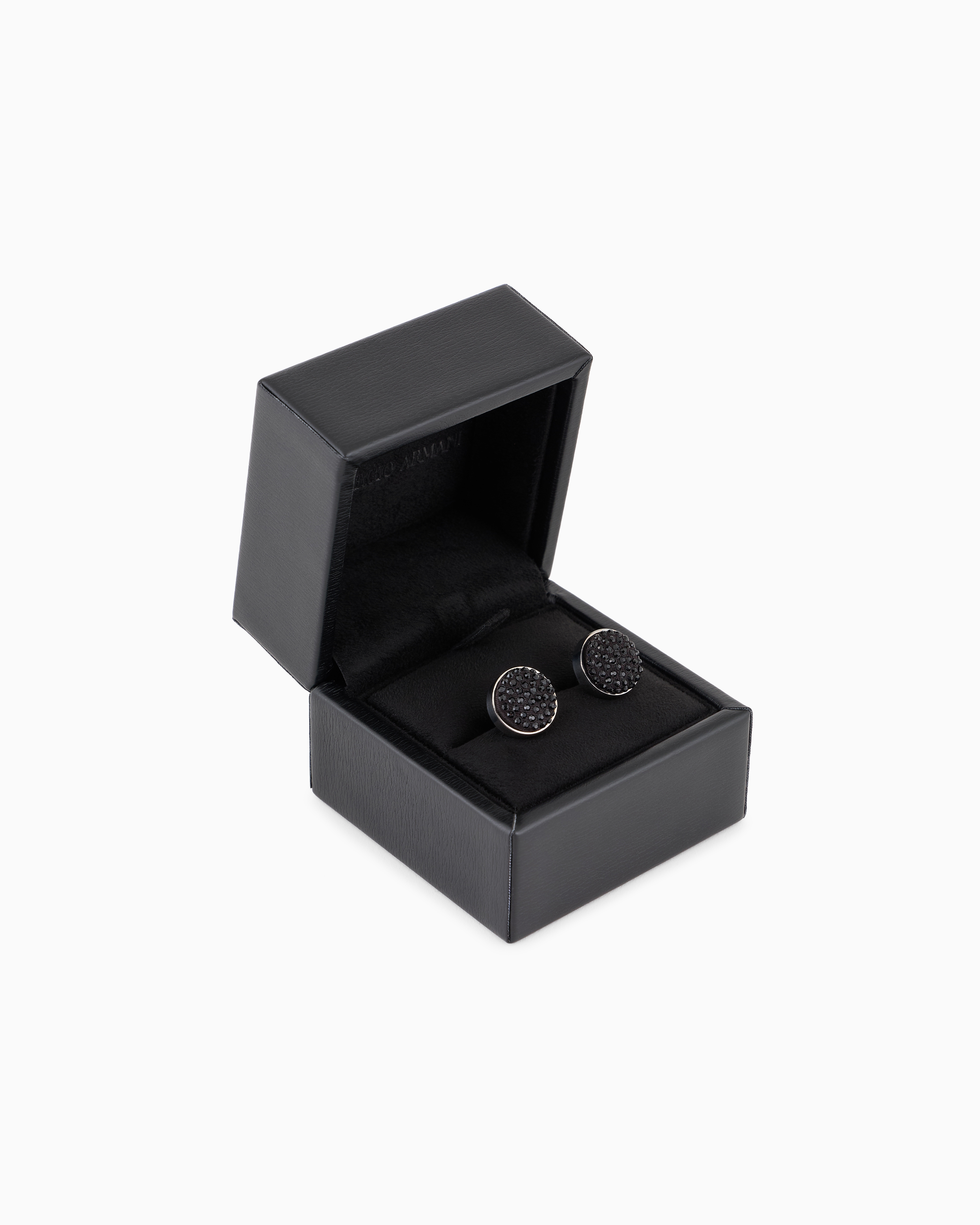 Shop Giorgio Armani Sterling Silver Cufflinks With Satin And Crystals In Black