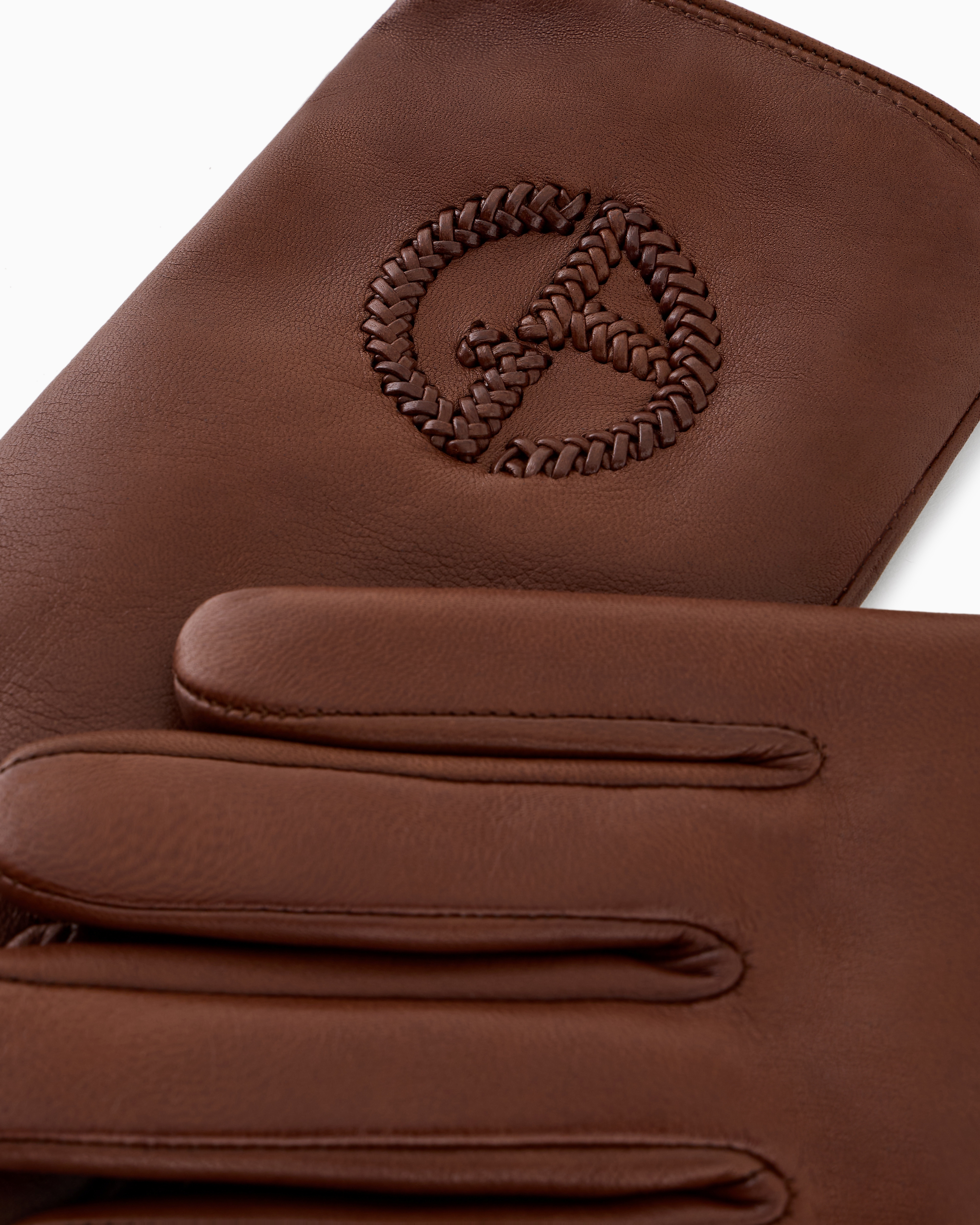 Giorgio Armani Official Store Nappa Leather Gloves With Embroidered Logo In Buff