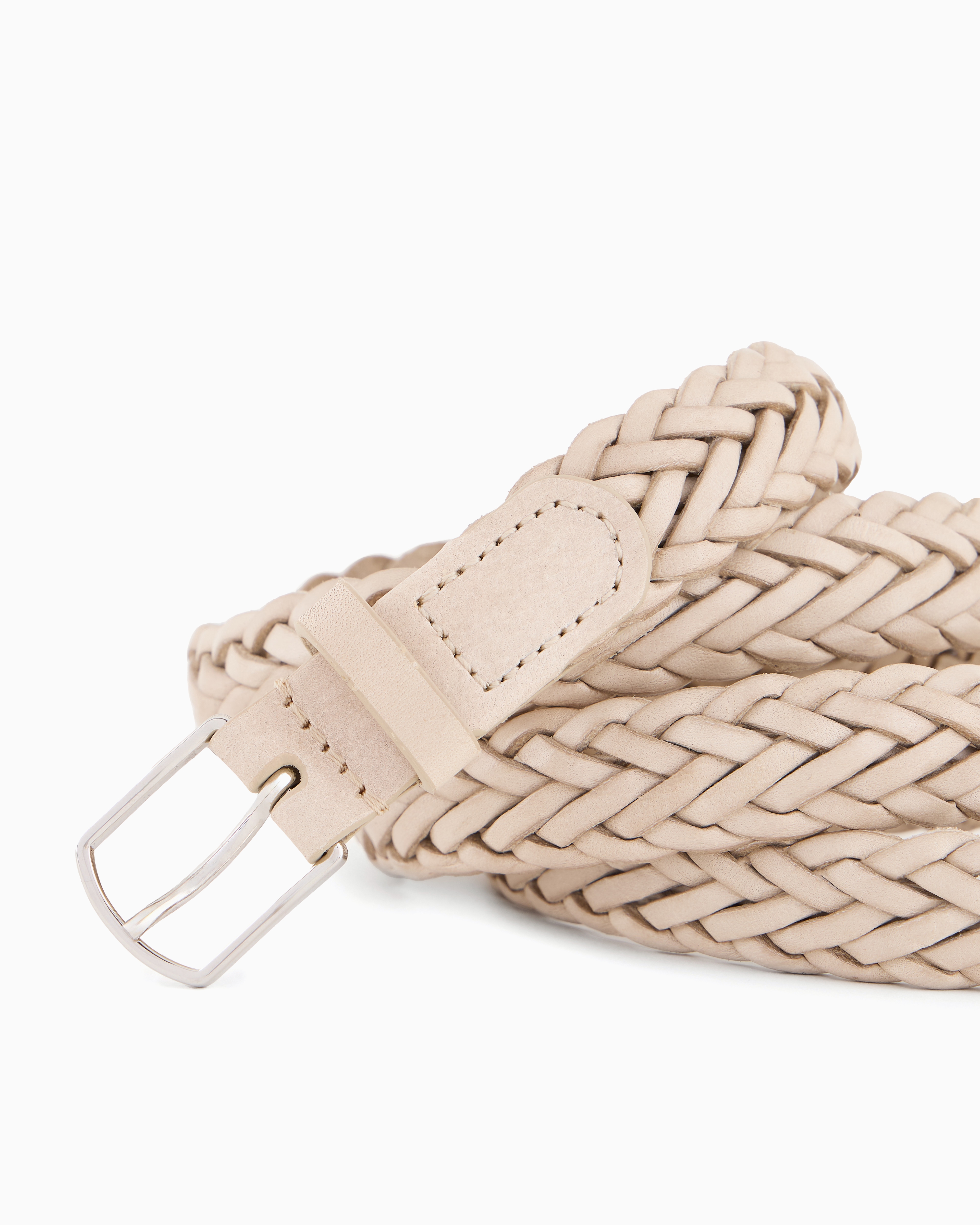 Shop Giorgio Armani Woven Leather Belt In Beige