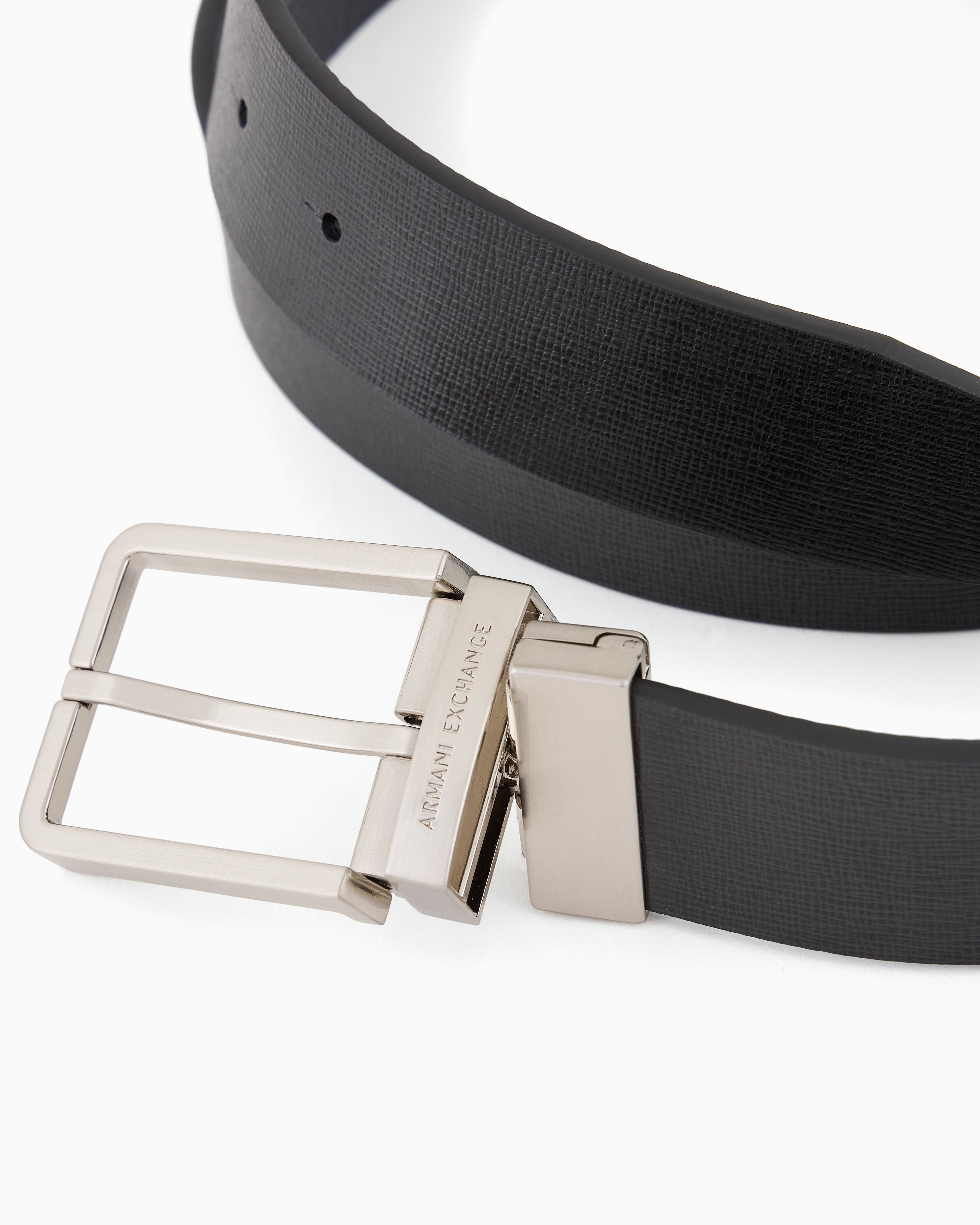 Armani Exchange Leather Belt Set With Two Prongs In Black