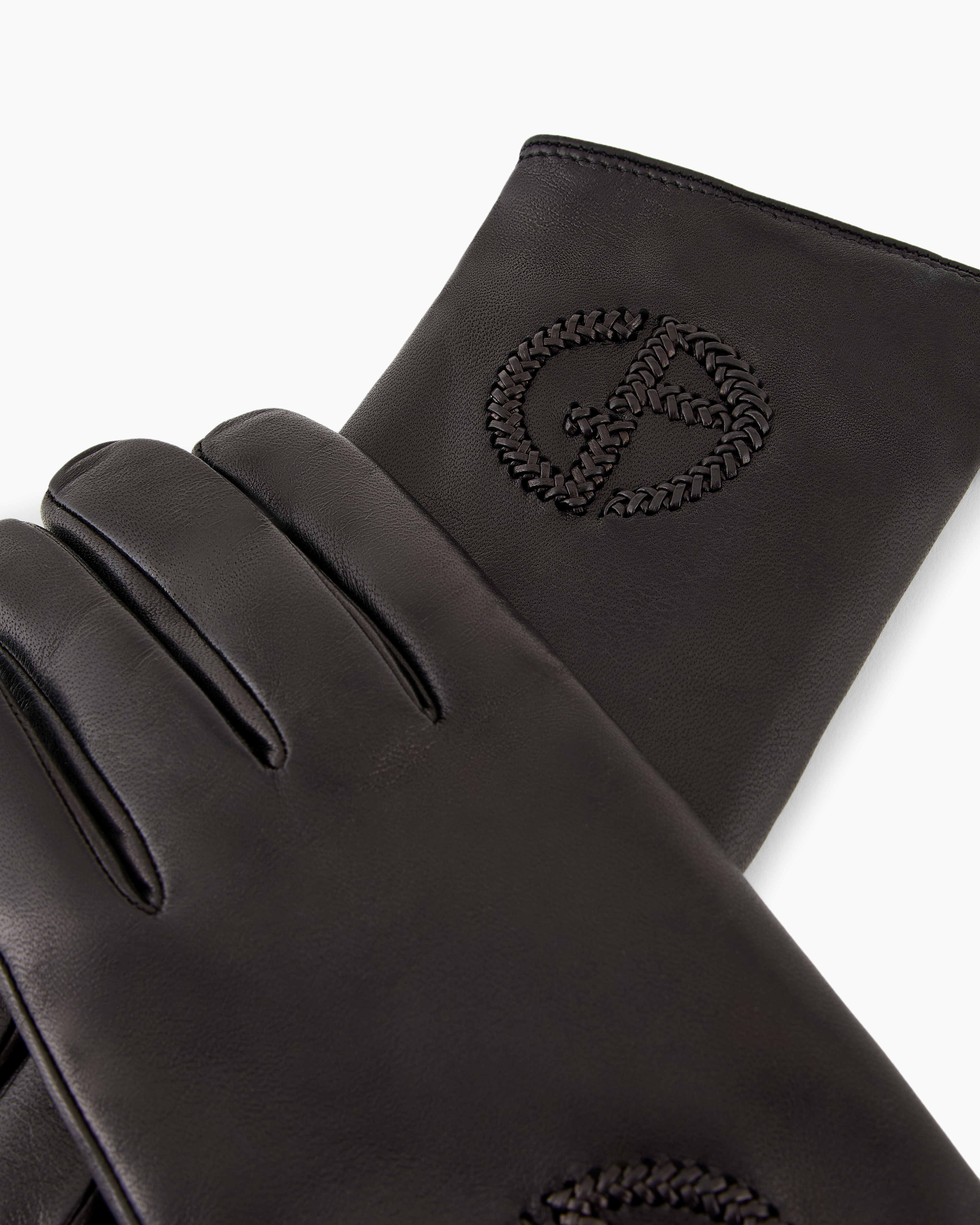 Giorgio Armani Official Store Nappa Leather Gloves With Embroidered Logo In Black
