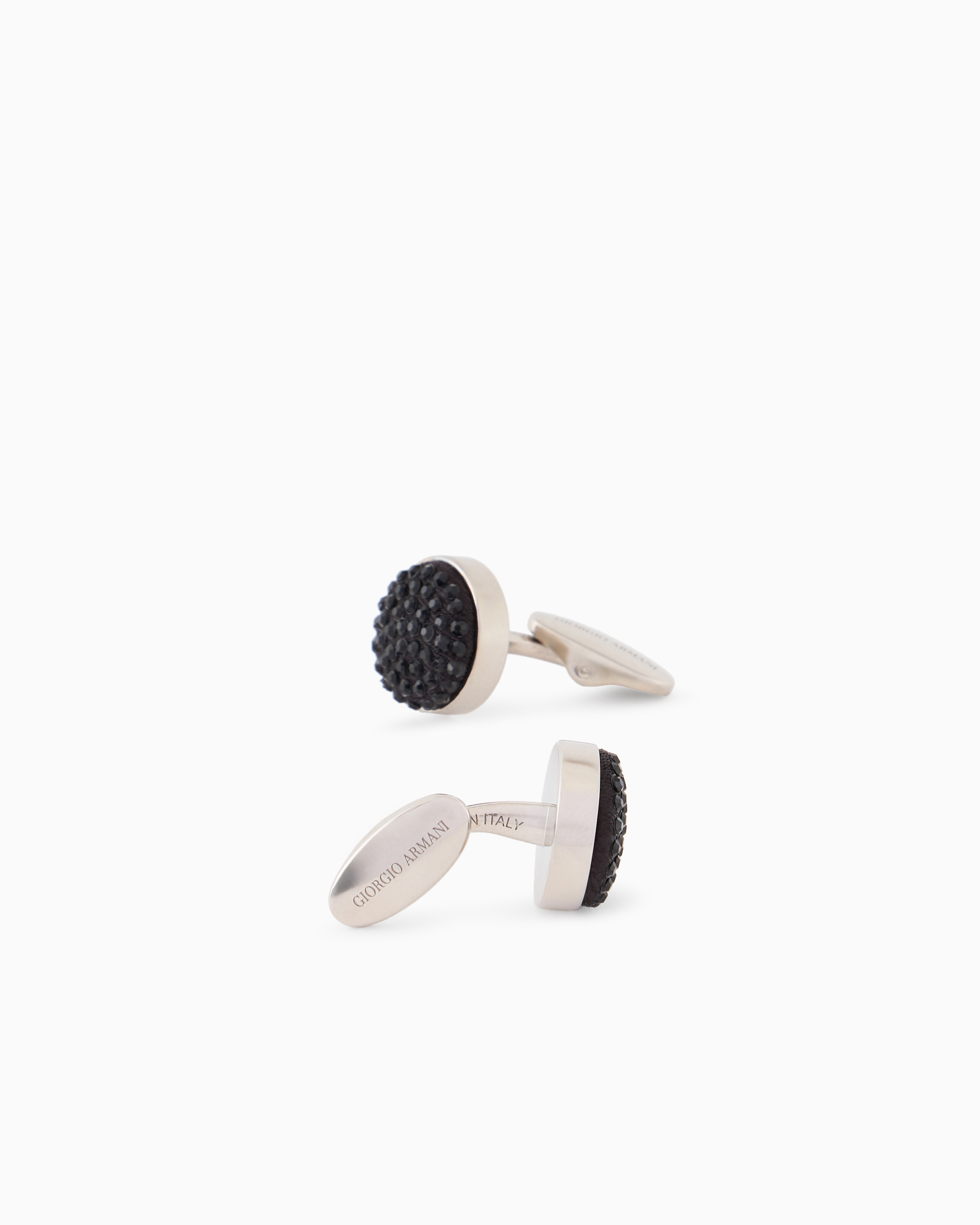 Shop Giorgio Armani Sterling Silver Cufflinks With Satin And Crystals In Black