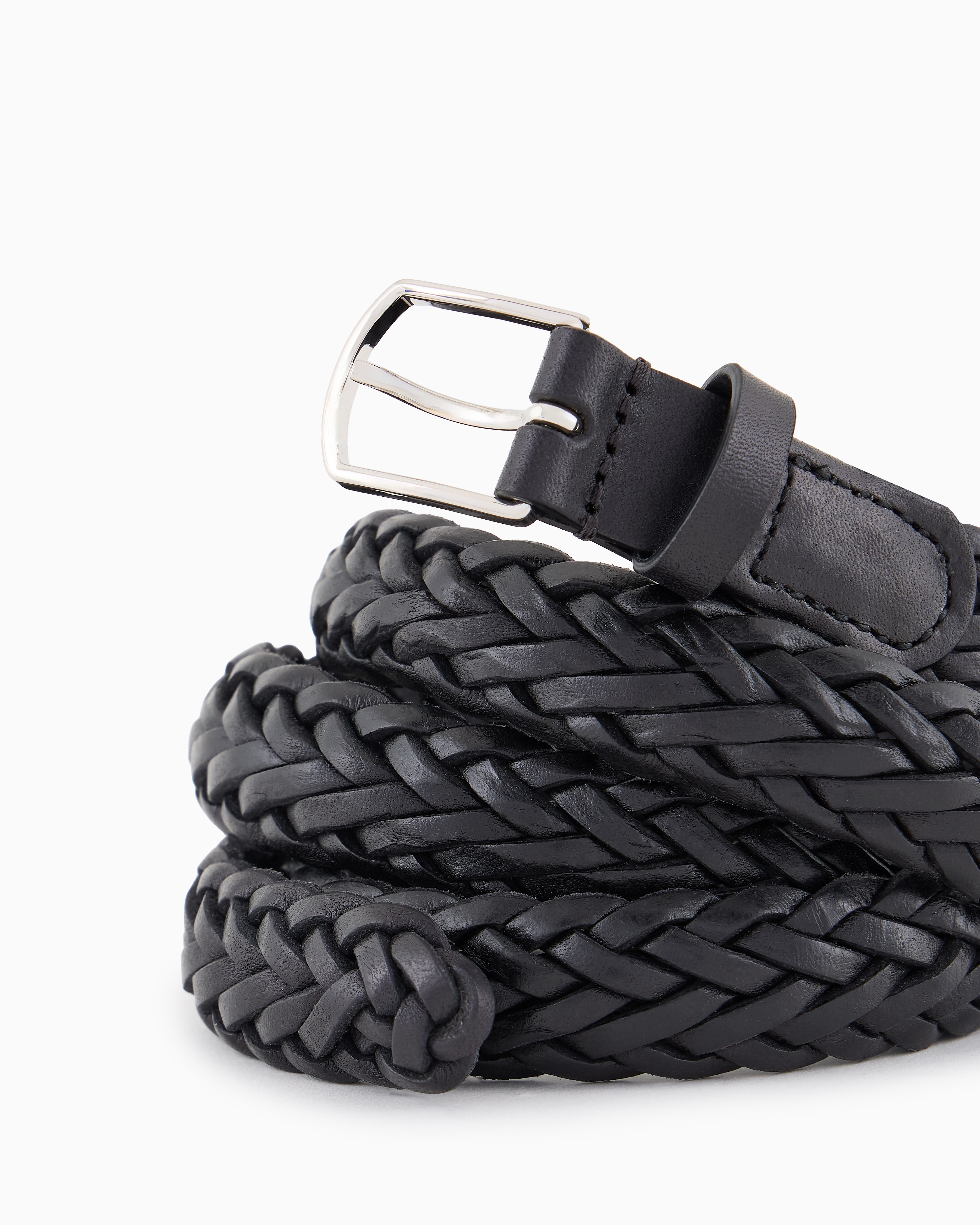Giorgio Armani Official Store Woven Leather Belt In Black