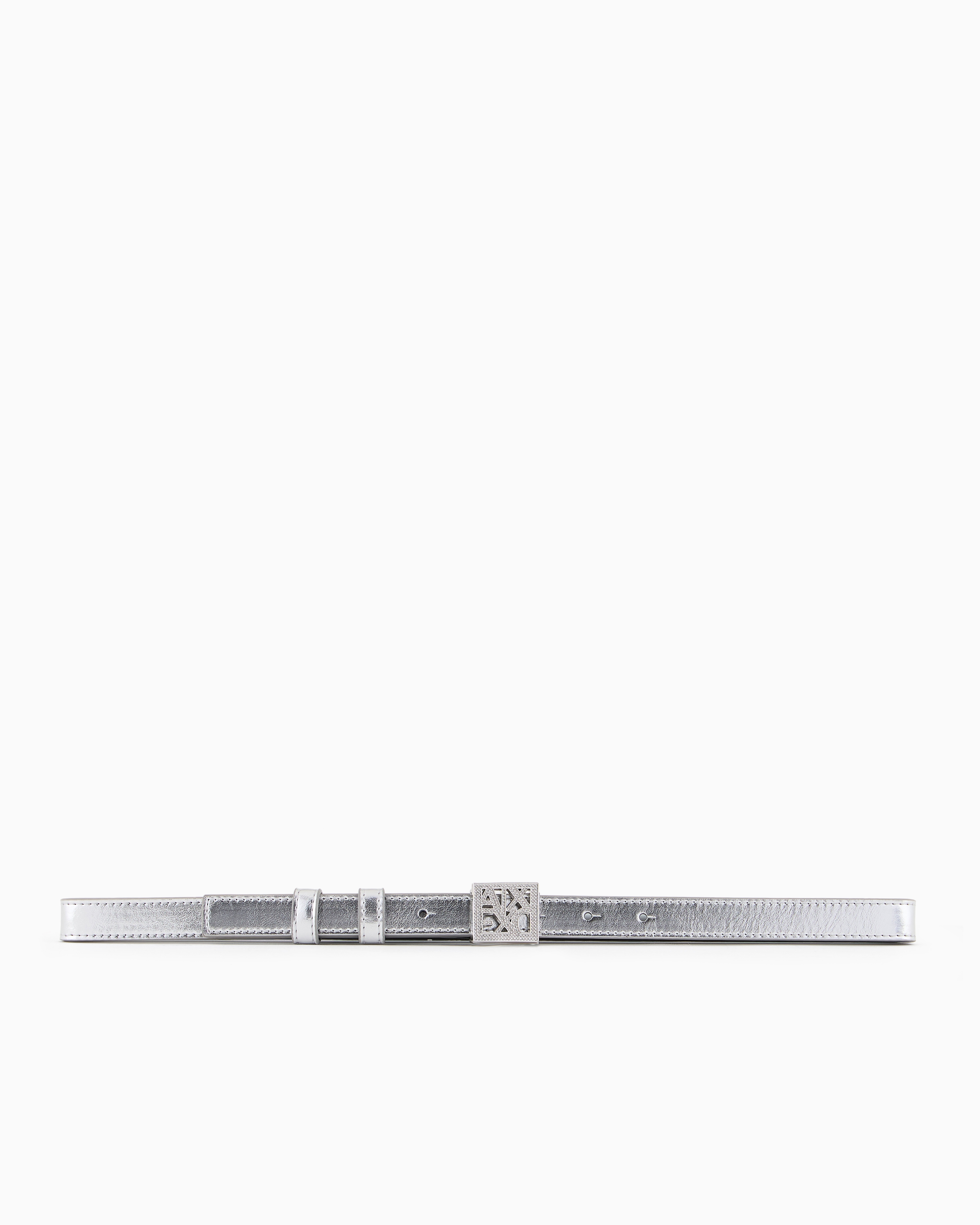 Shop Armani Exchange Metallic Effect Belt With Rhinestone Logo In Silver