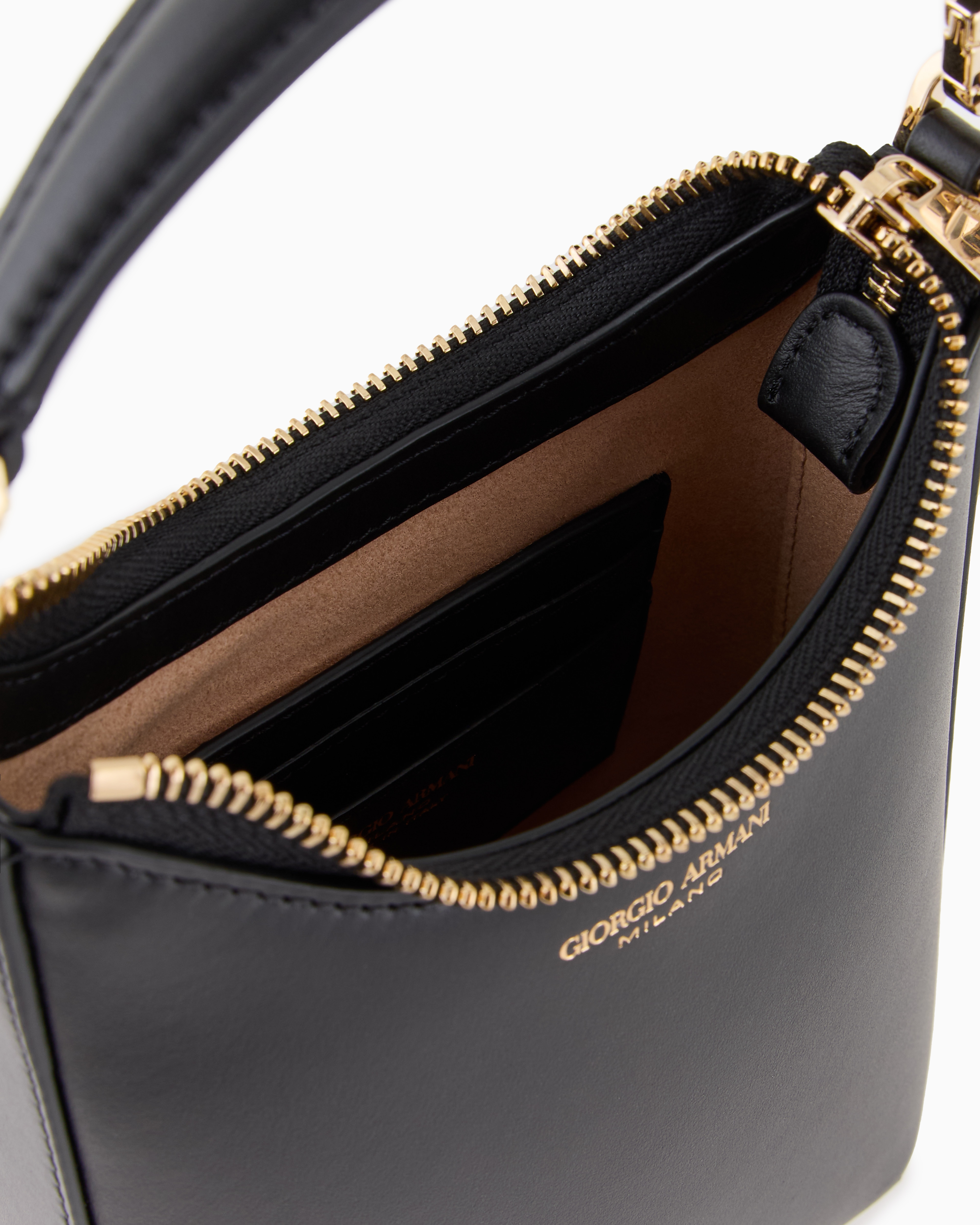 Giorgio Armani Small La Prima Leather Hobo Bag In Black