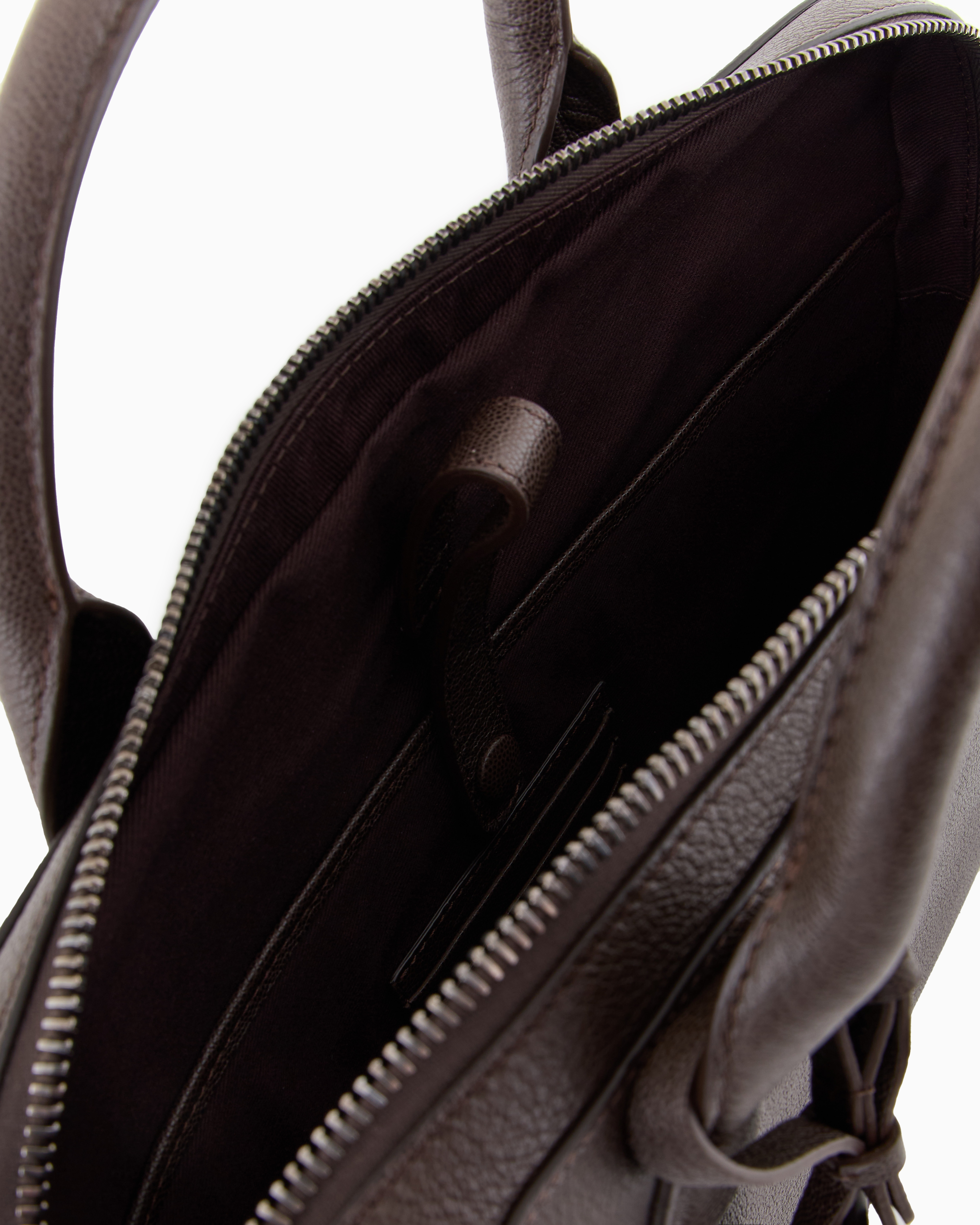 Giorgio Armani Official Store Pebbled Leather Briefcase In Dark Brown