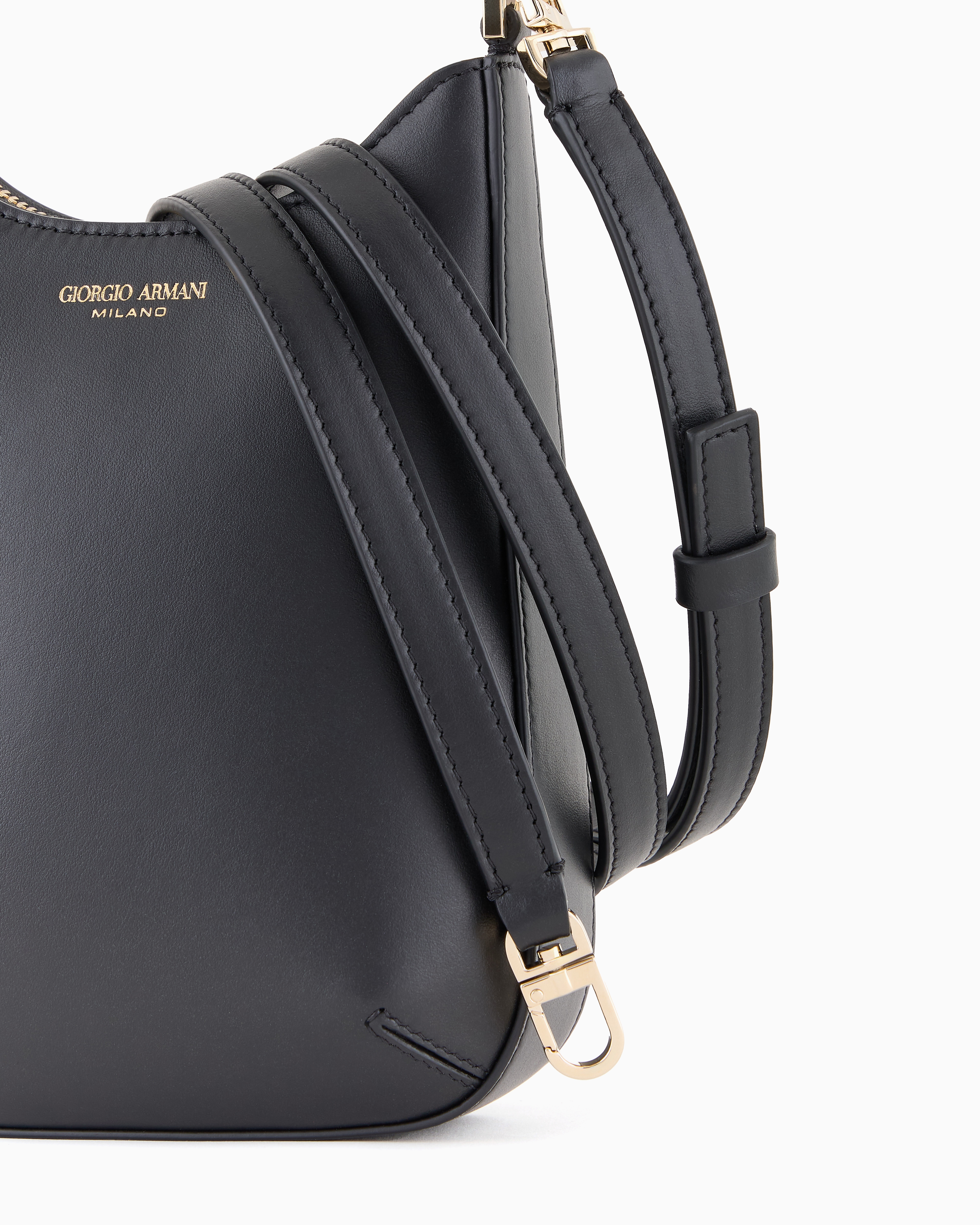 Giorgio Armani Small La Prima Leather Hobo Bag In Black