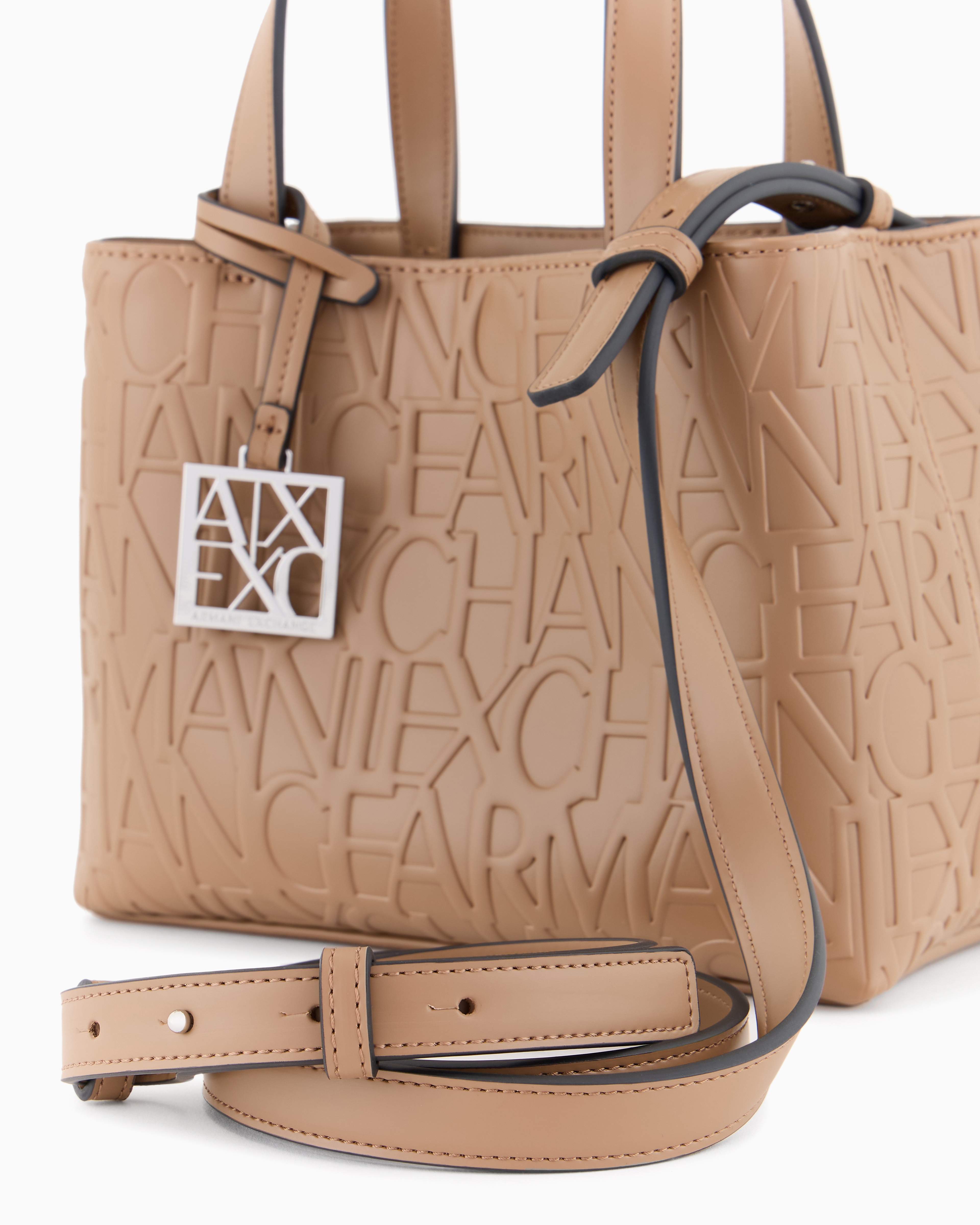 Shop Armani Exchange Small Shopper With Handles And Shoulder Strap In Camel