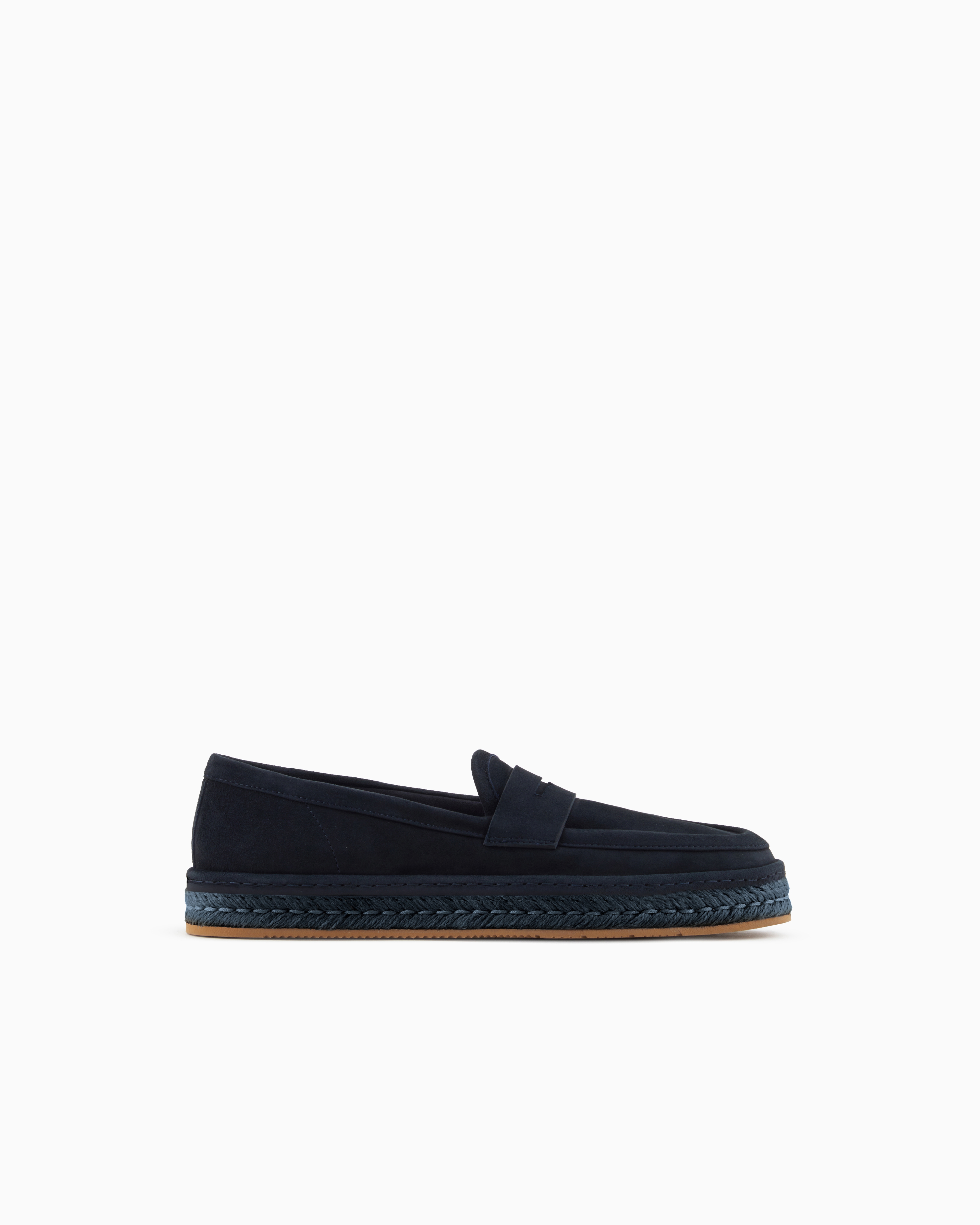 Giorgio Armani Suede Loafers With A Rope Sole In Blue