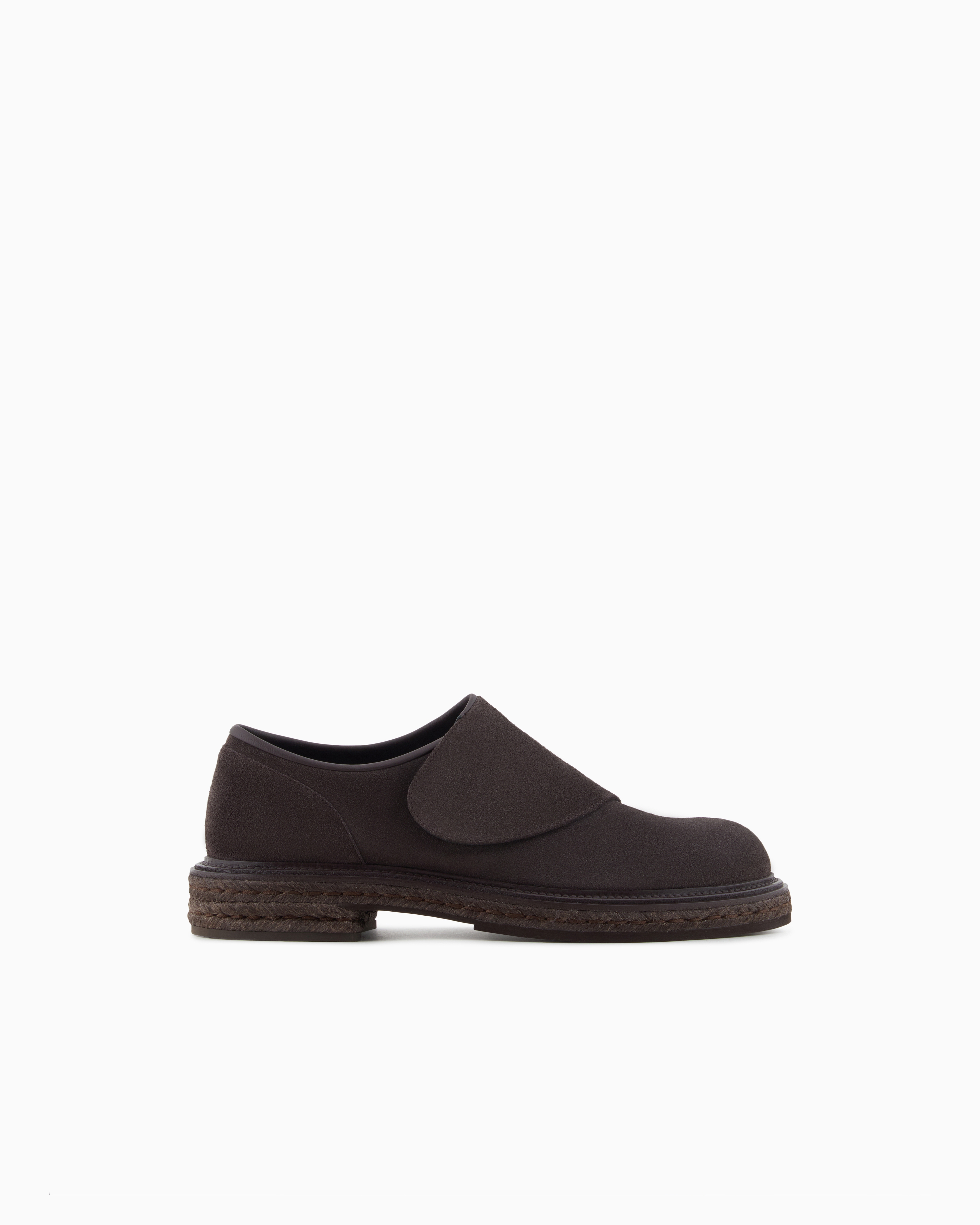 Giorgio Armani Nappa-leather Derby Shoes With Strap Fastener In Brown