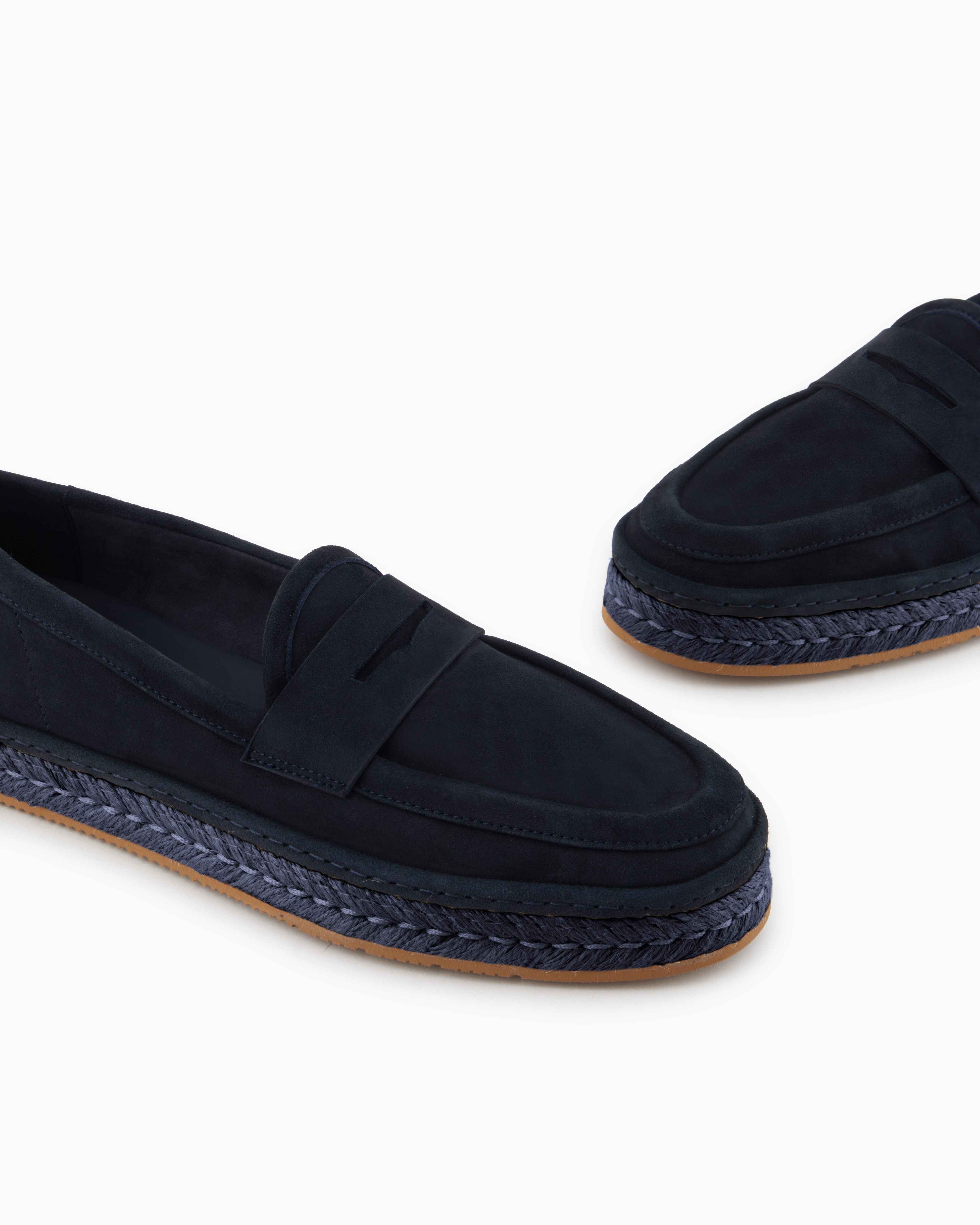 Giorgio Armani Suede Loafers With A Rope Sole In Blue