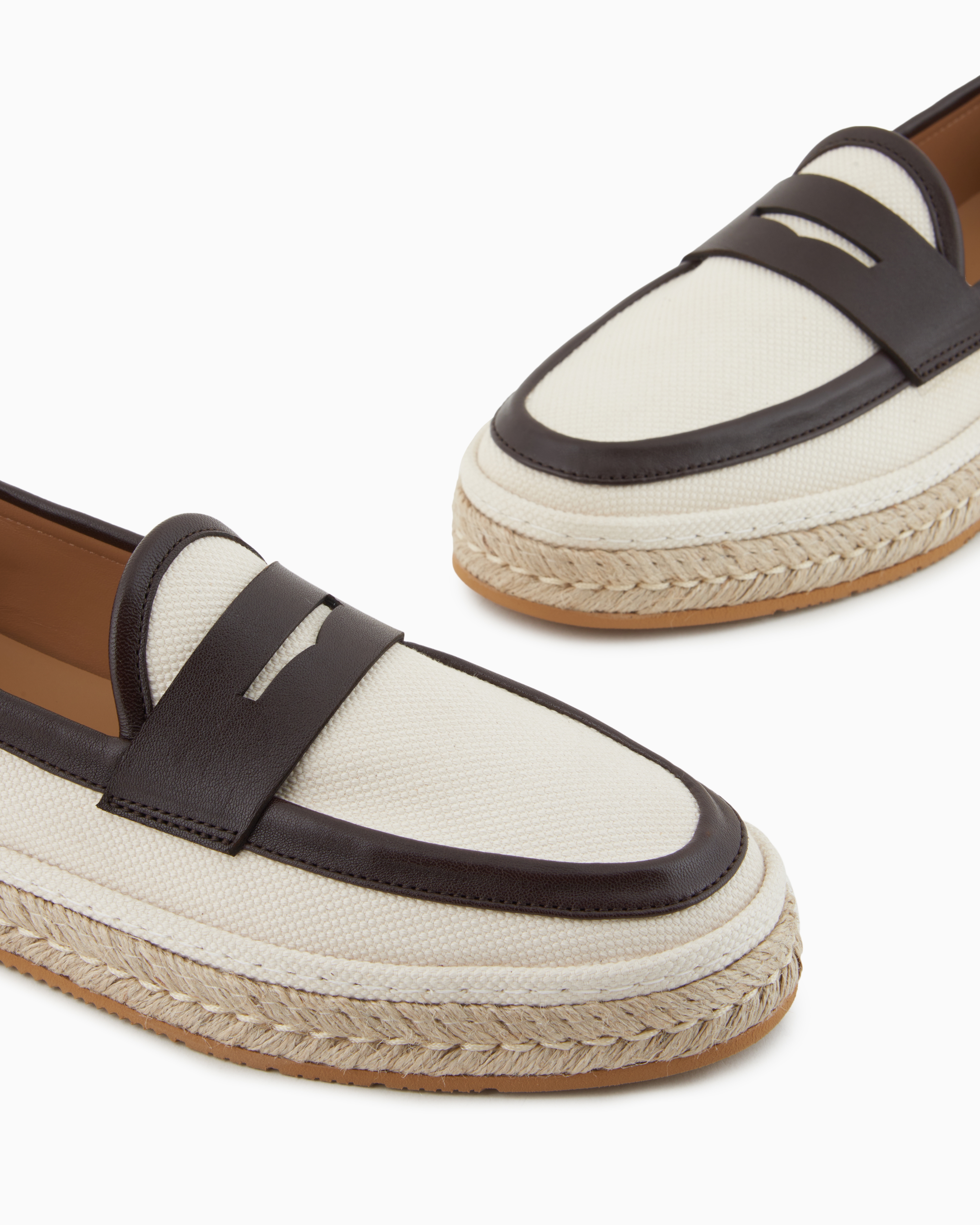 Giorgio Armani Canvas And Nappa Leather Loafers With A Rope Sole
