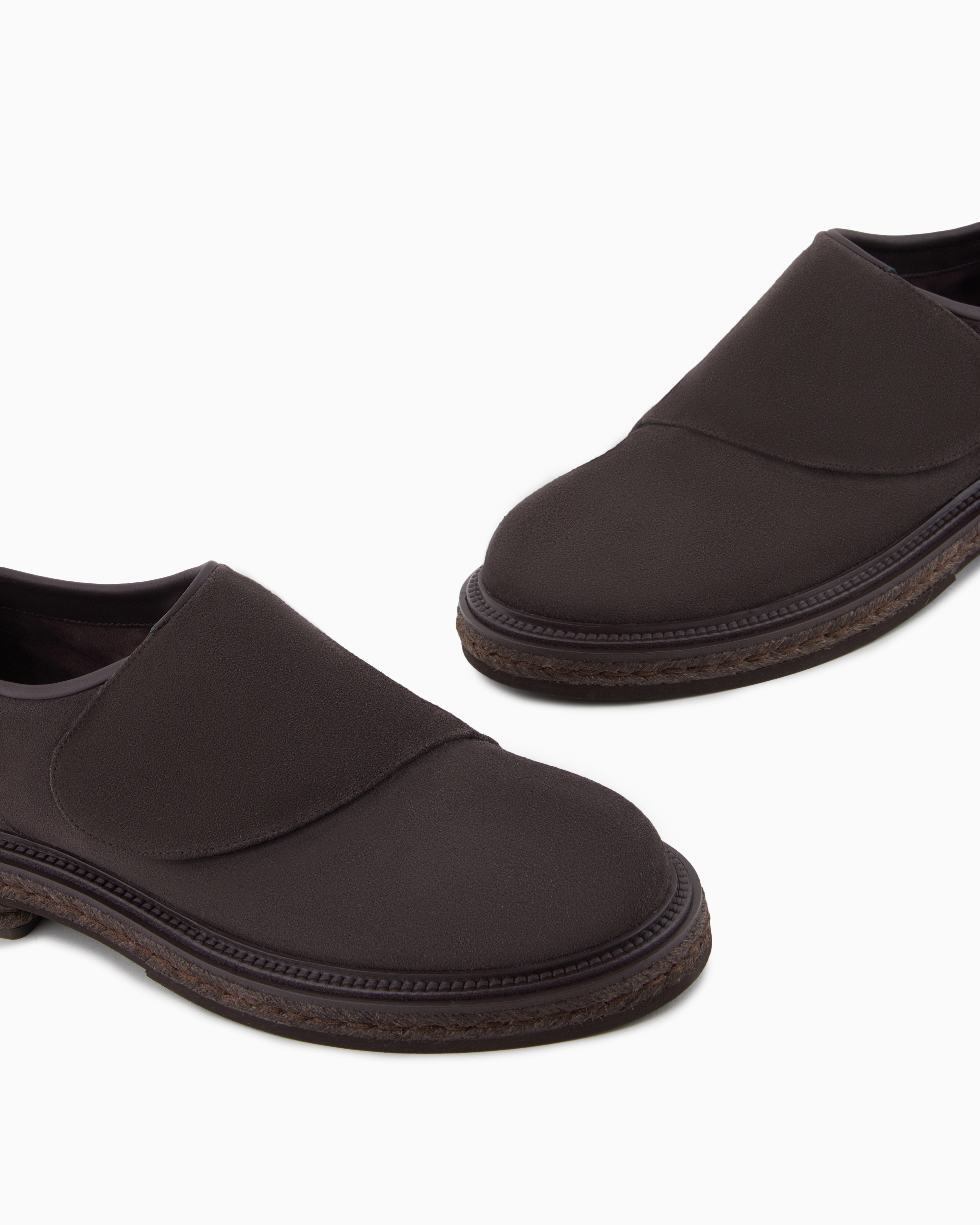 Giorgio Armani Nappa-leather Derby Shoes With Strap Fastener In Brown