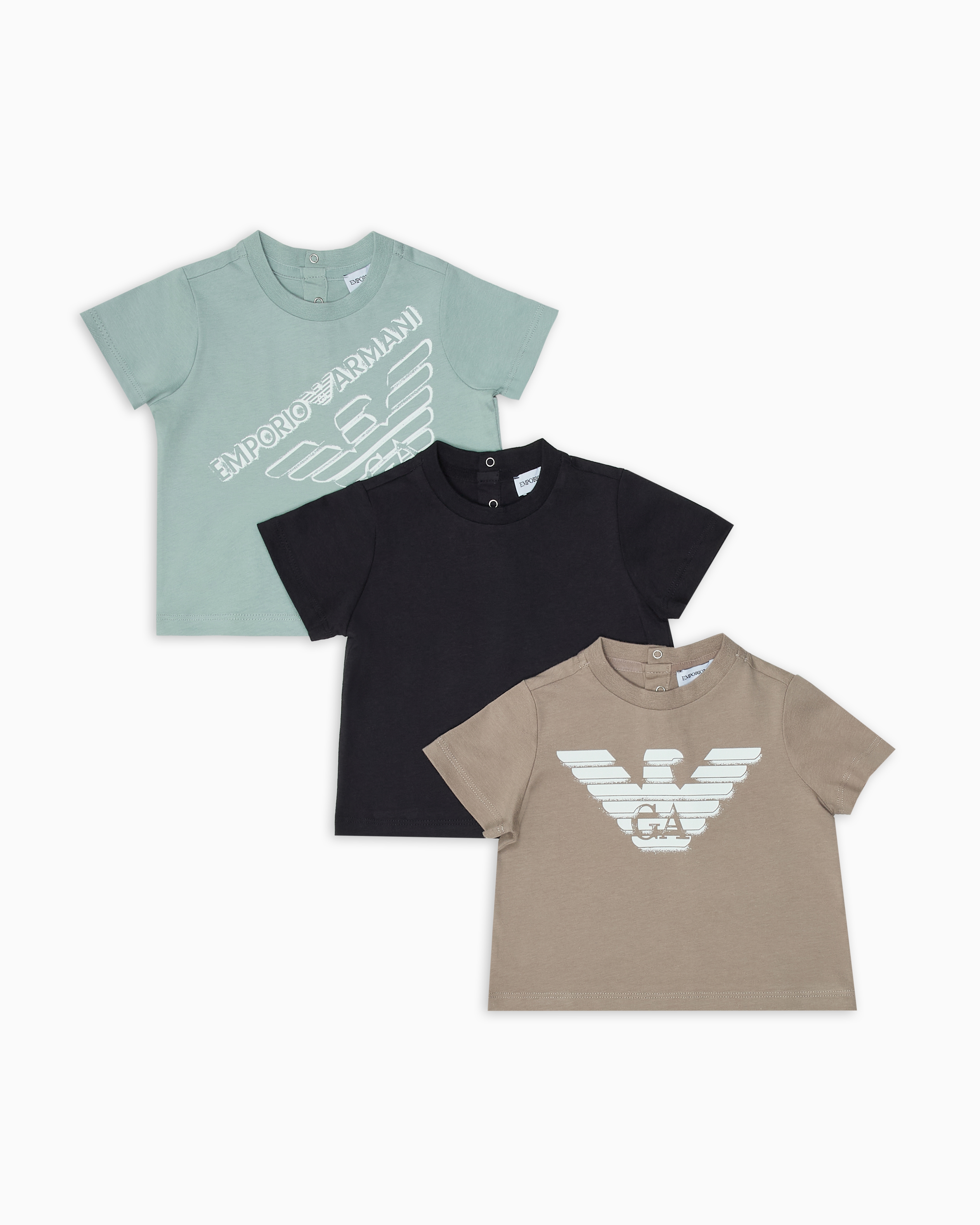 Shop Emporio Armani Three-pack Of Asv Eagle-print Jersey T-shirts In Multicoloured