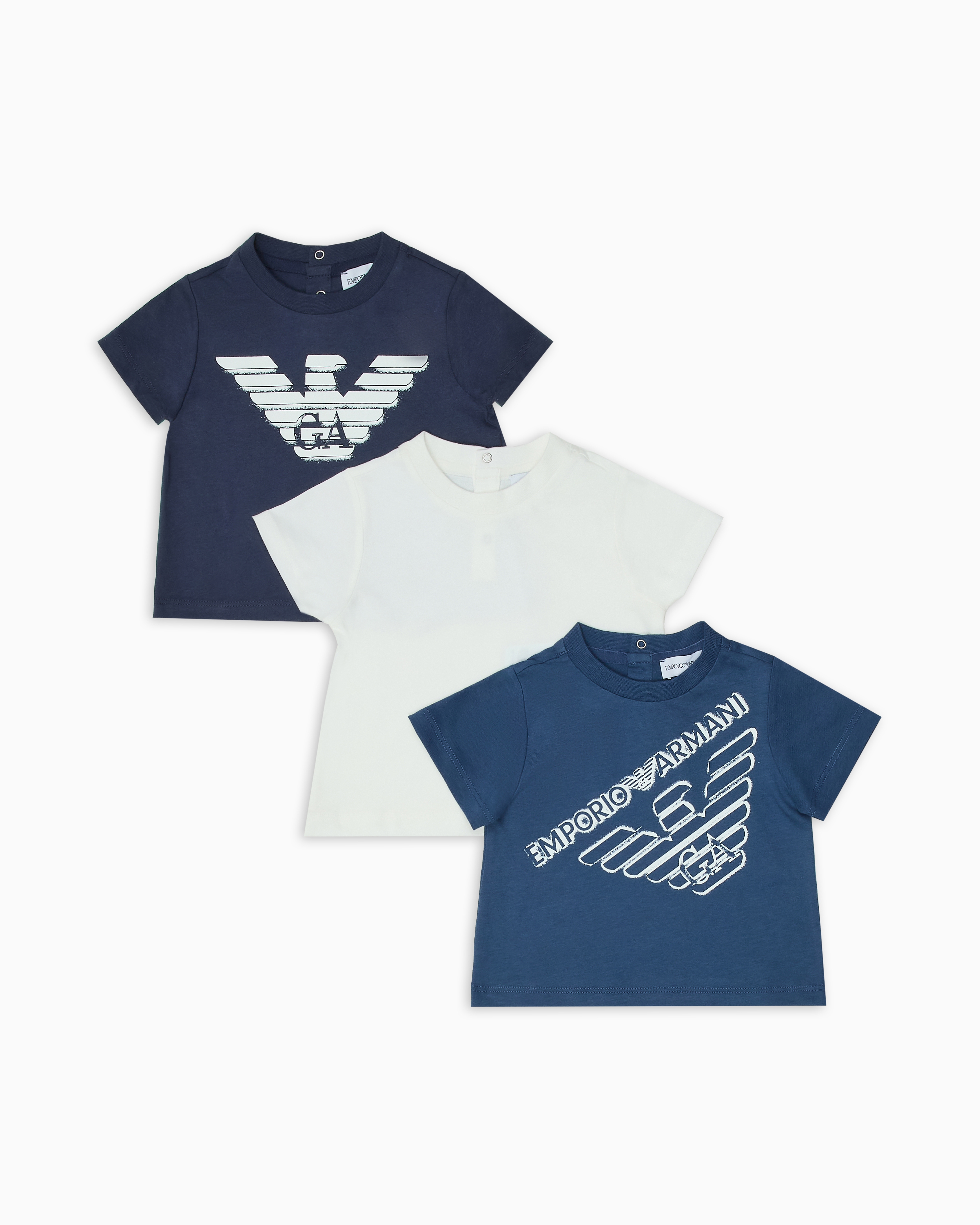 Emporio Armani Kids' Official Store Three-pack Of Asv Eagle-print Jersey T-shirts In Blue