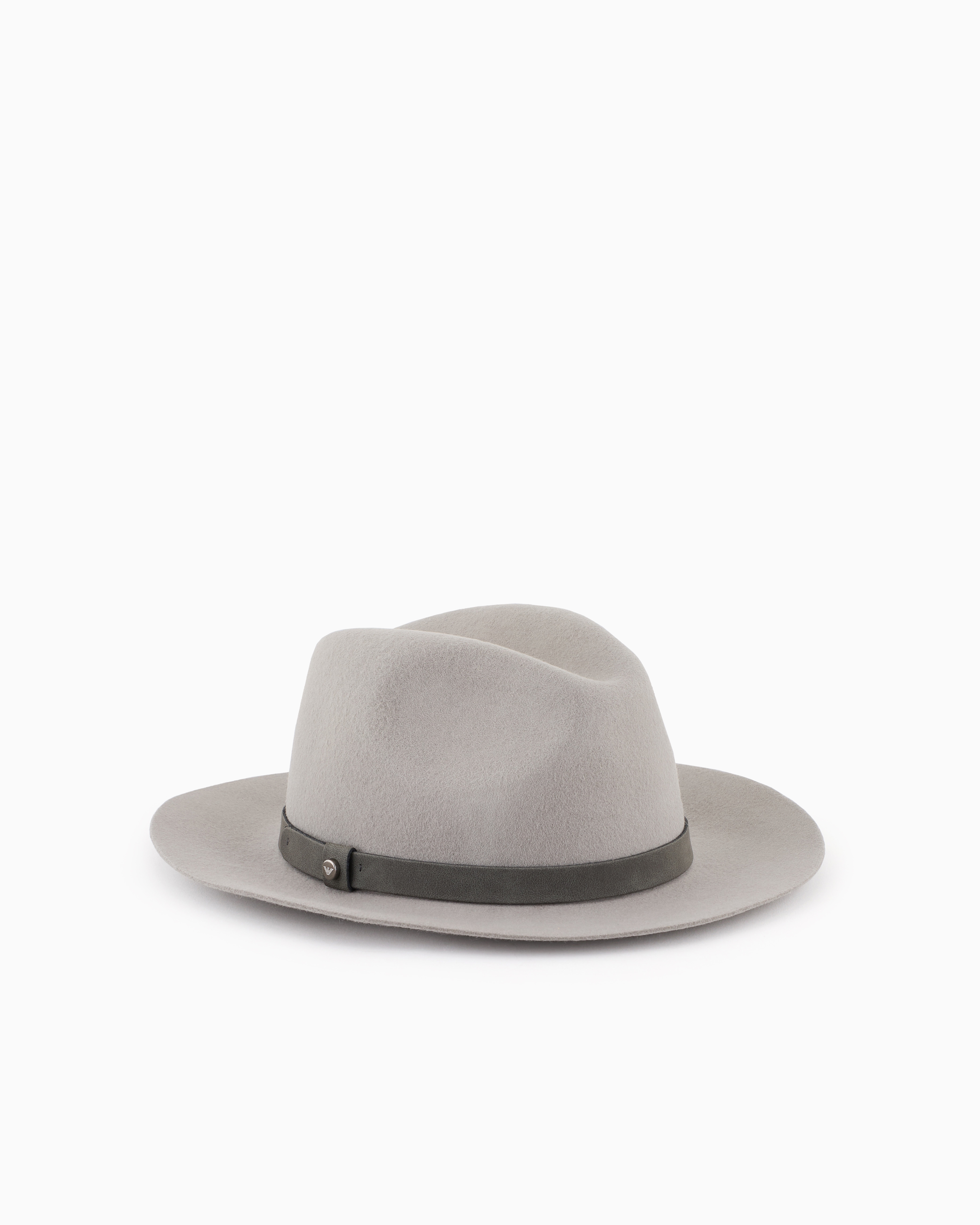 Shop Emporio Armani Wool Cloth Fedora Hat With Band In Gray