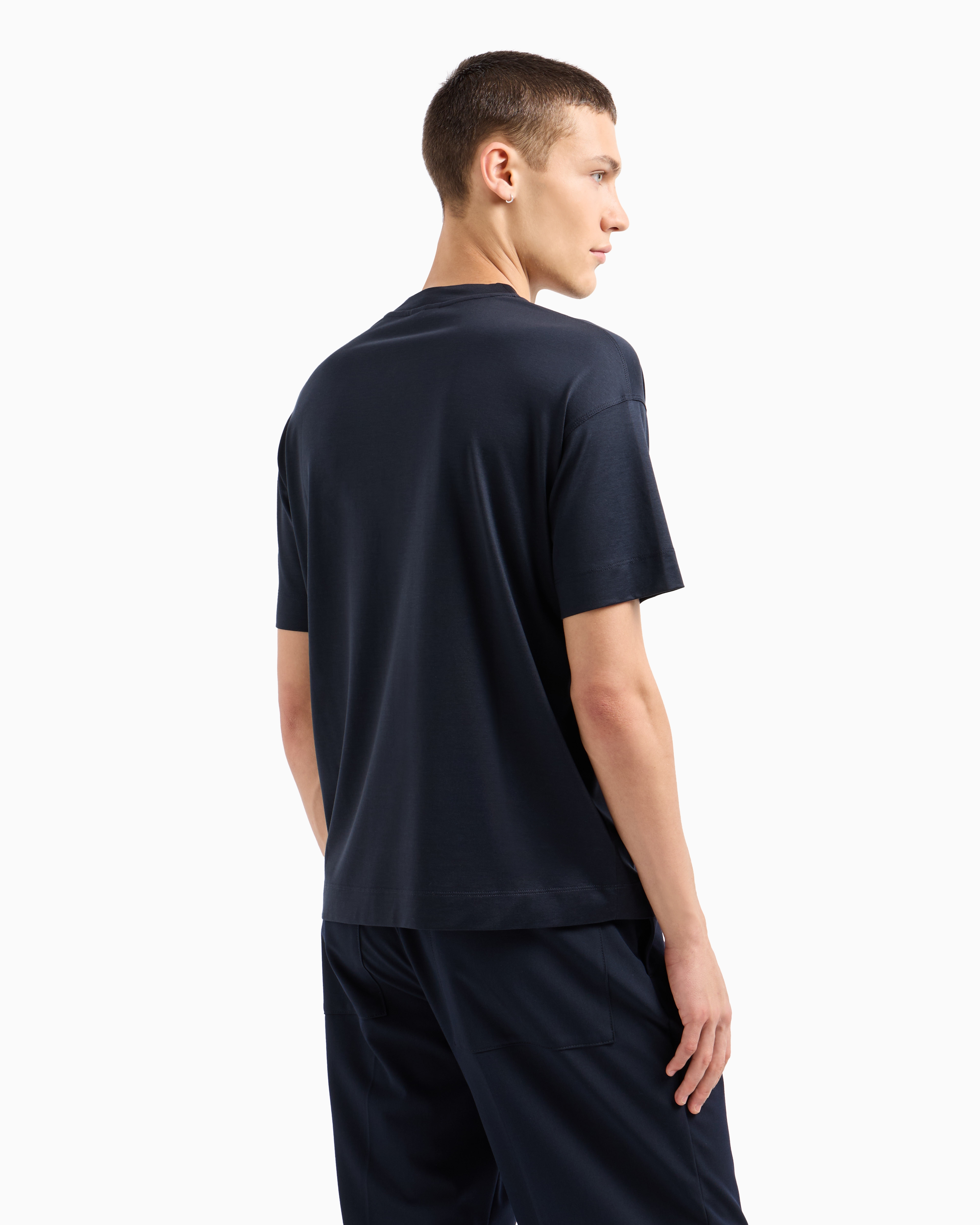 Shop Emporio Armani Asv Lyocell-blend Jersey V-neck T-shirt In Marineblau