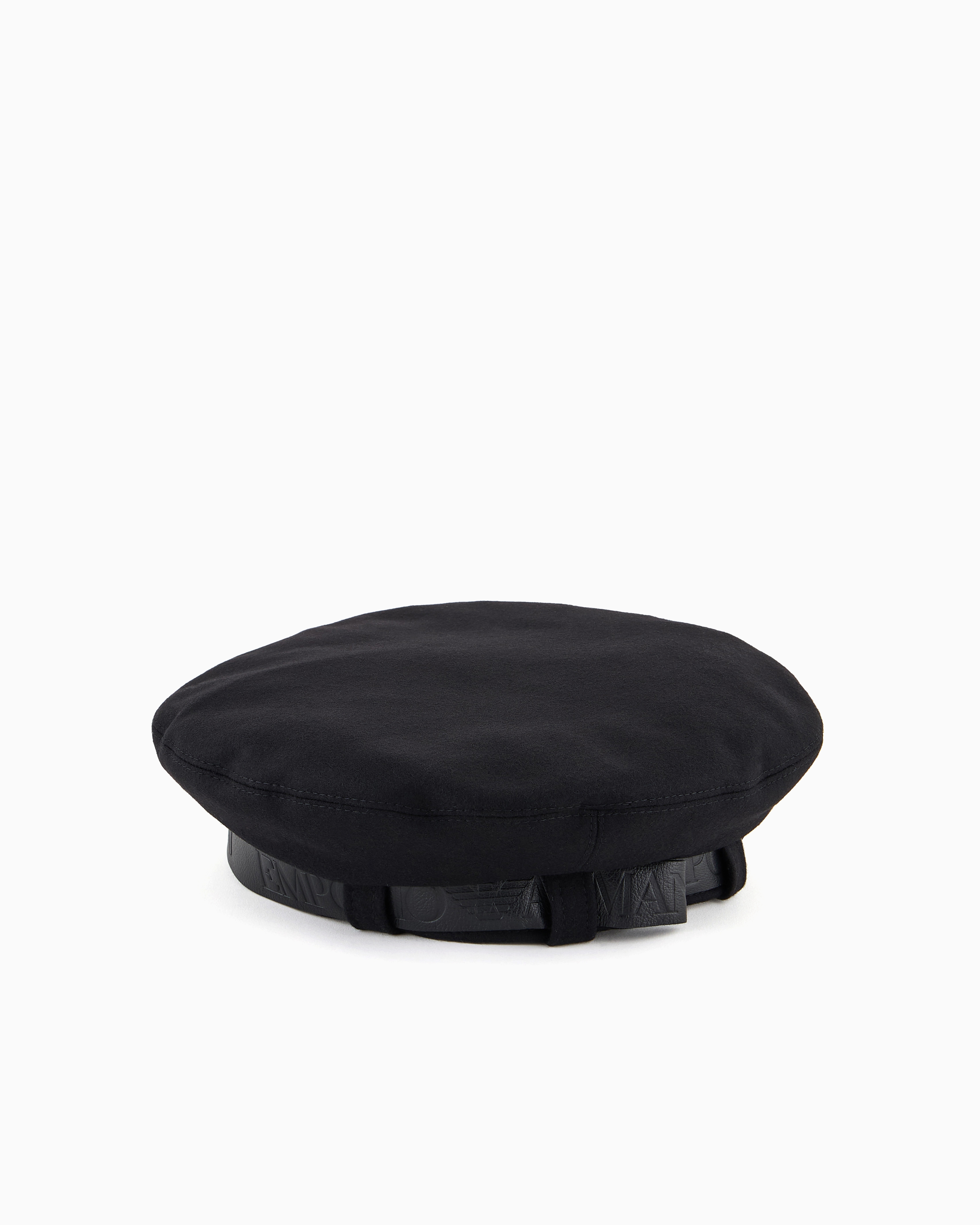 Shop Emporio Armani Wool Cloth Beret With A Leather Logo Ribbon In Black