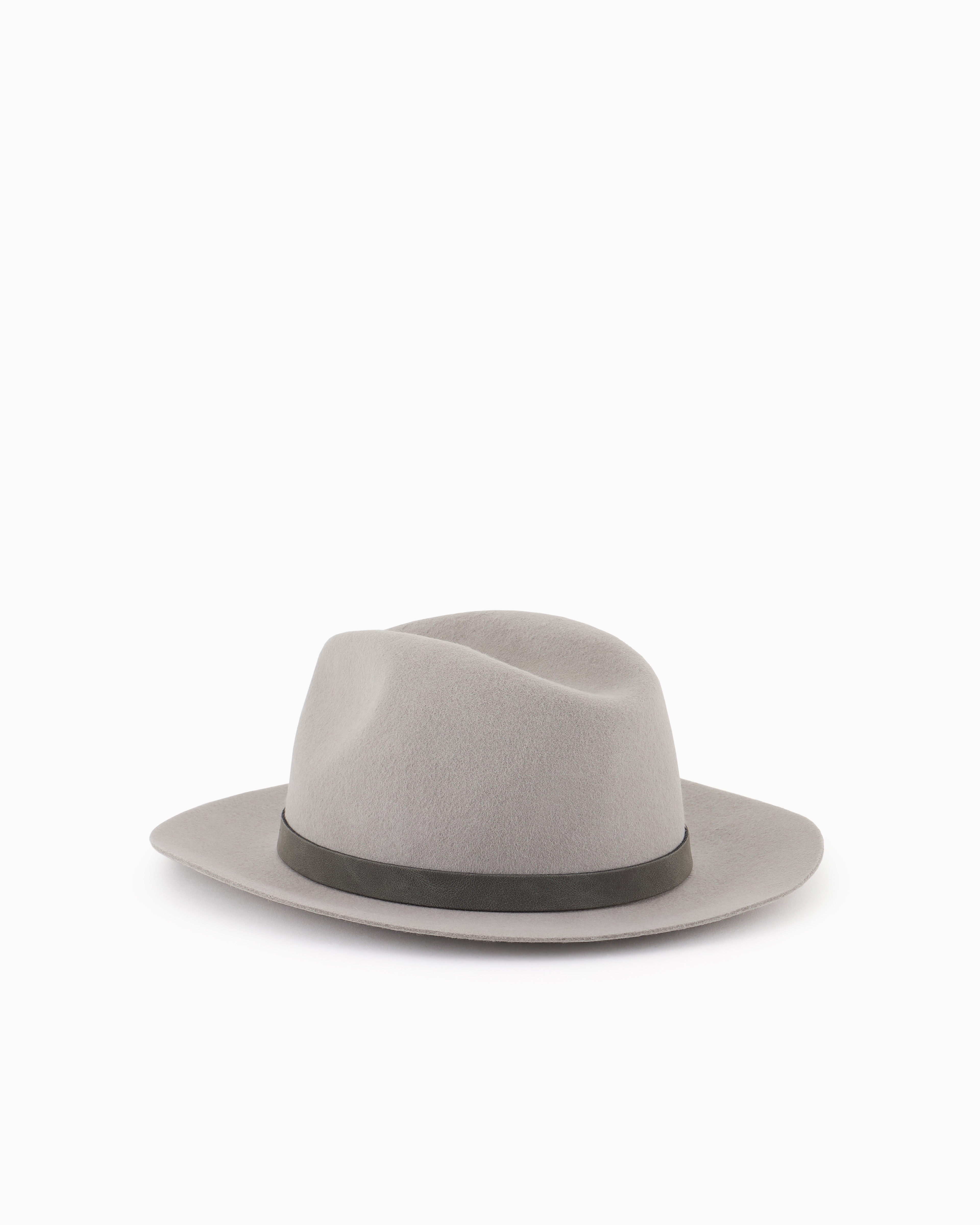 Shop Emporio Armani Wool Cloth Fedora Hat With Band In Gray