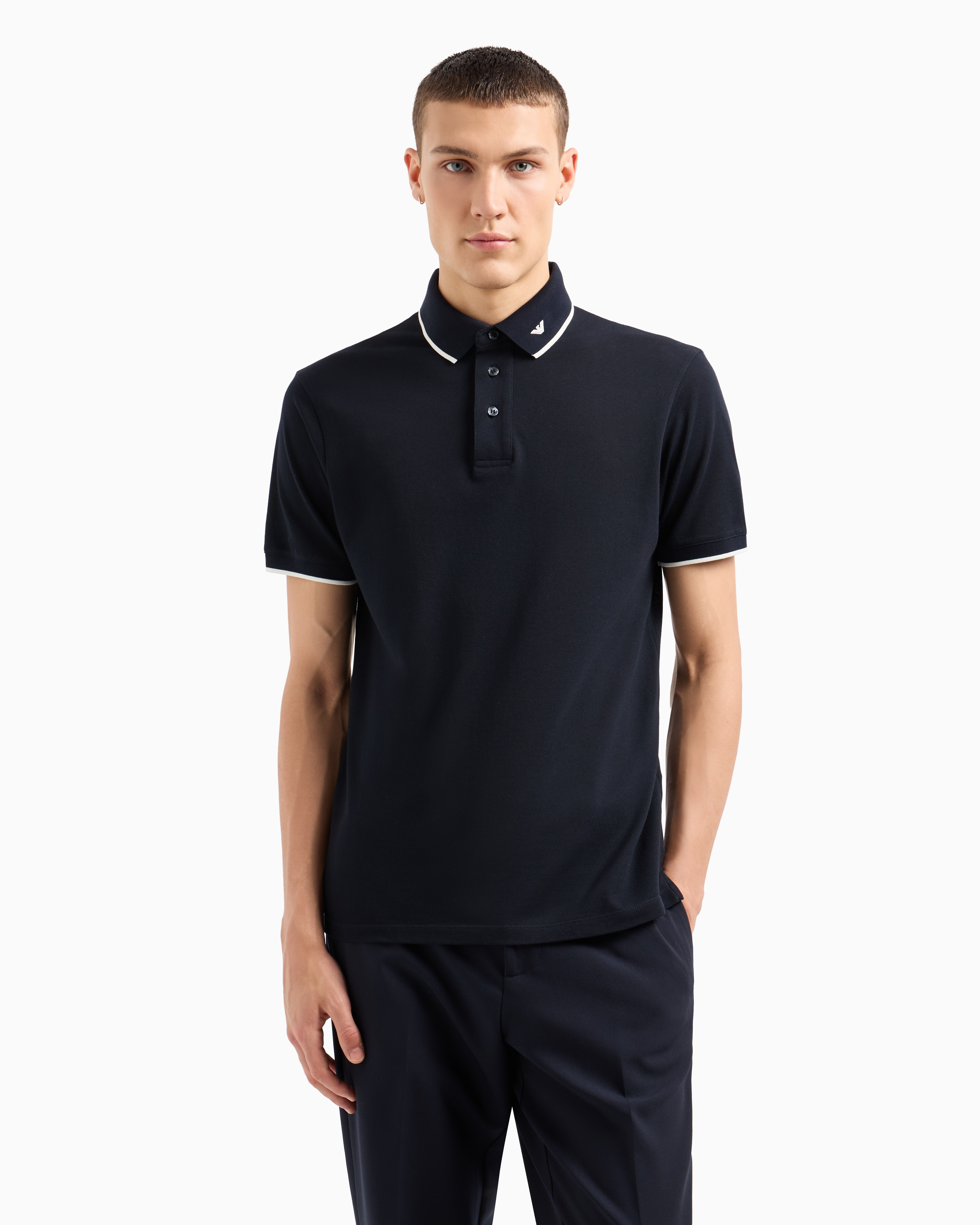 Mercerised piqué polo shirt with micro eagle embroidery