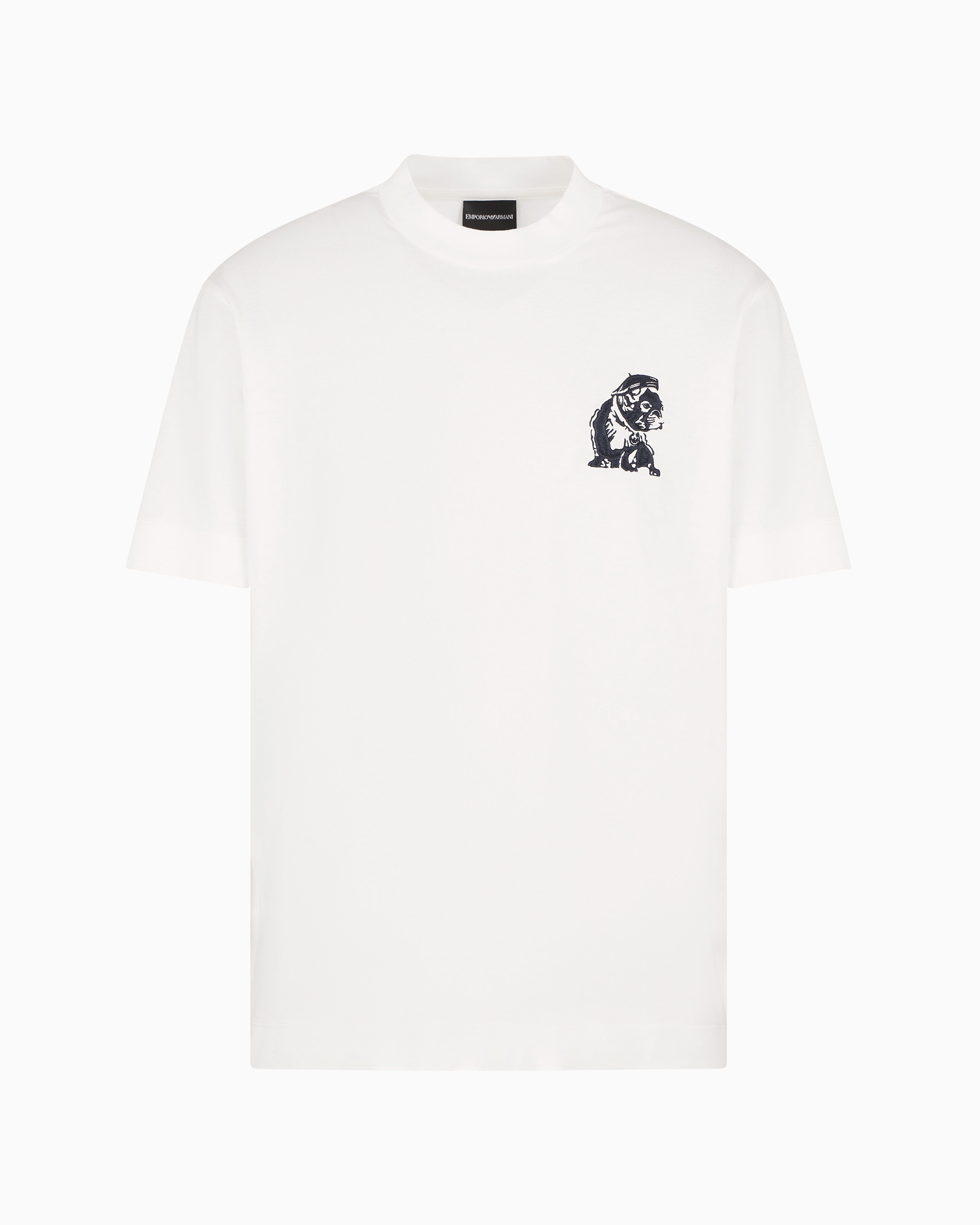 Emporio Armani Official Store Lyocell Blend-jersey T-shirt With Asv French Bulldog Embroidery In Weiss