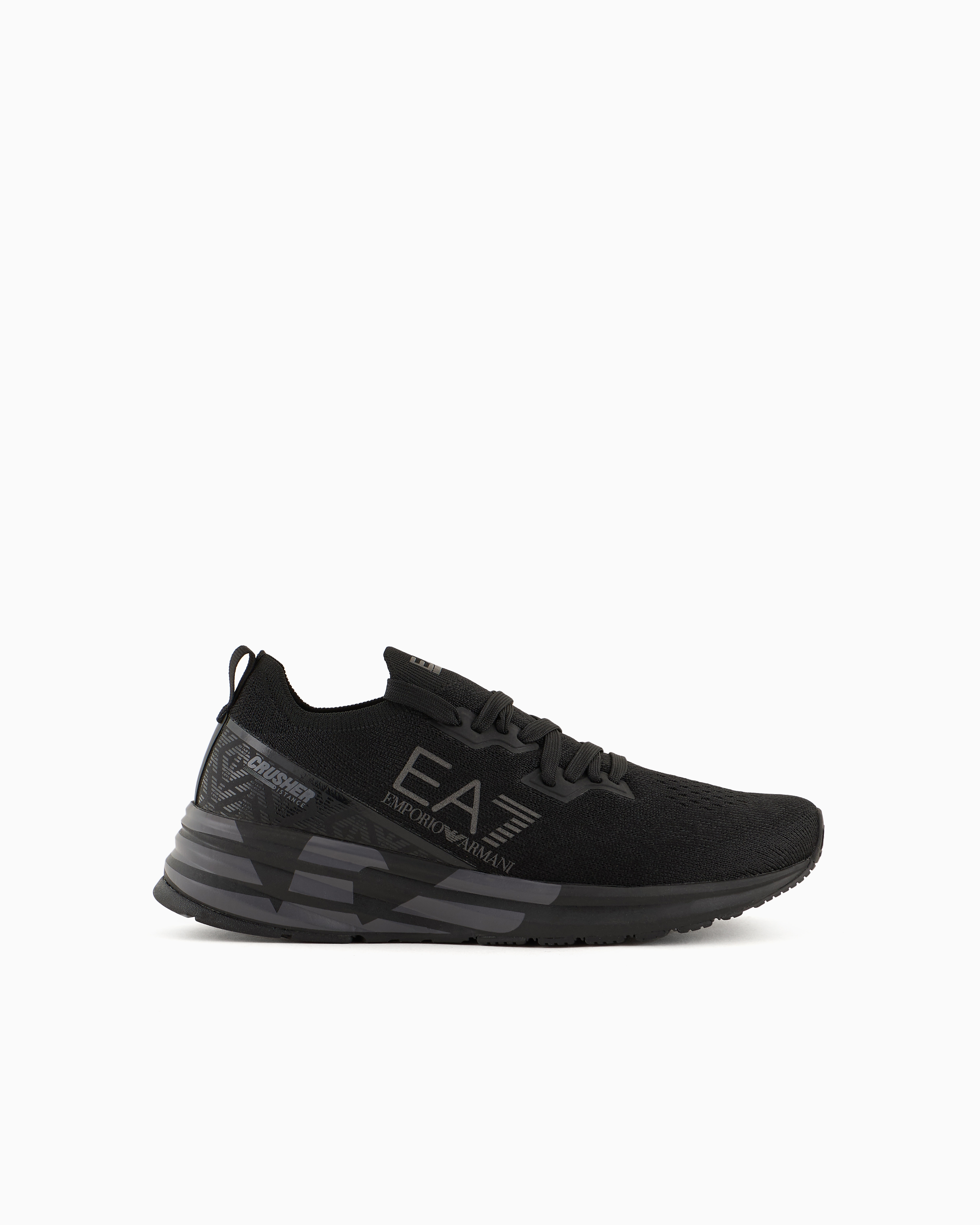 Ea7 Official Store Crusher Distance Knit Sneakers In Deep Black