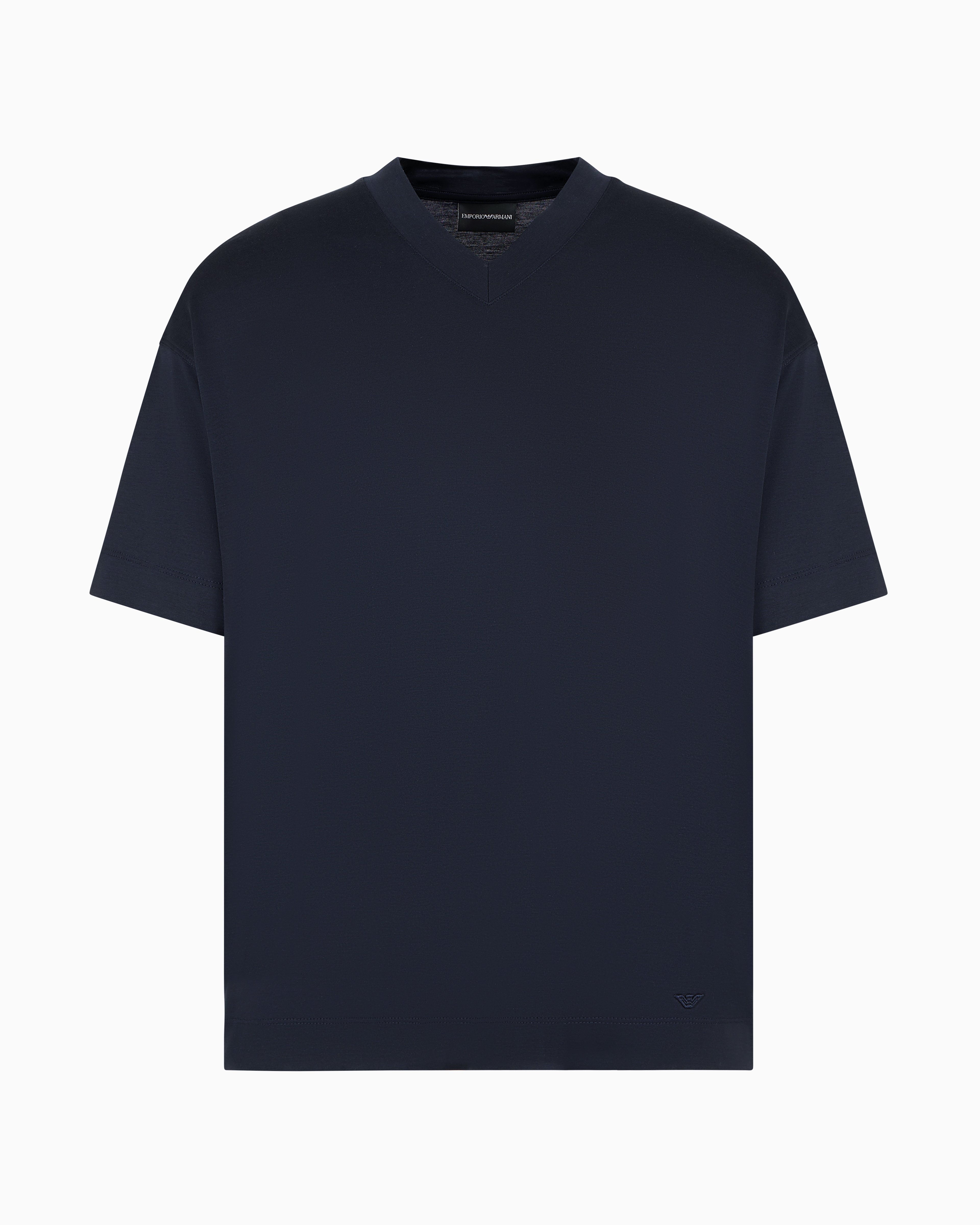 Emporio Armani Official Store Asv T-shirt Mit V-ausschnitt Aus Lyocell-mischjersey In Marineblau