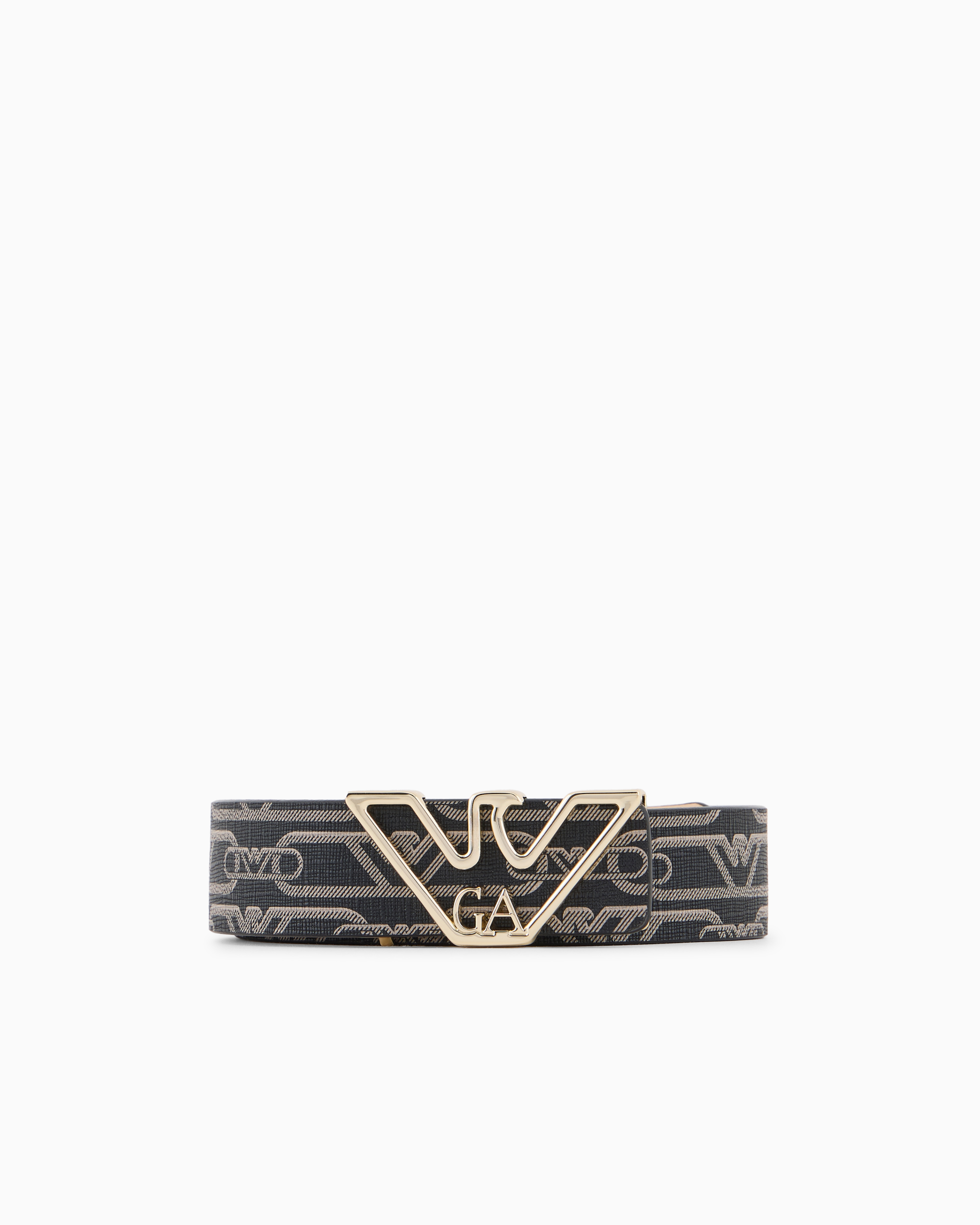 Emporio Armani Official Store Monogram-print Belt With Eagle Plate In Black