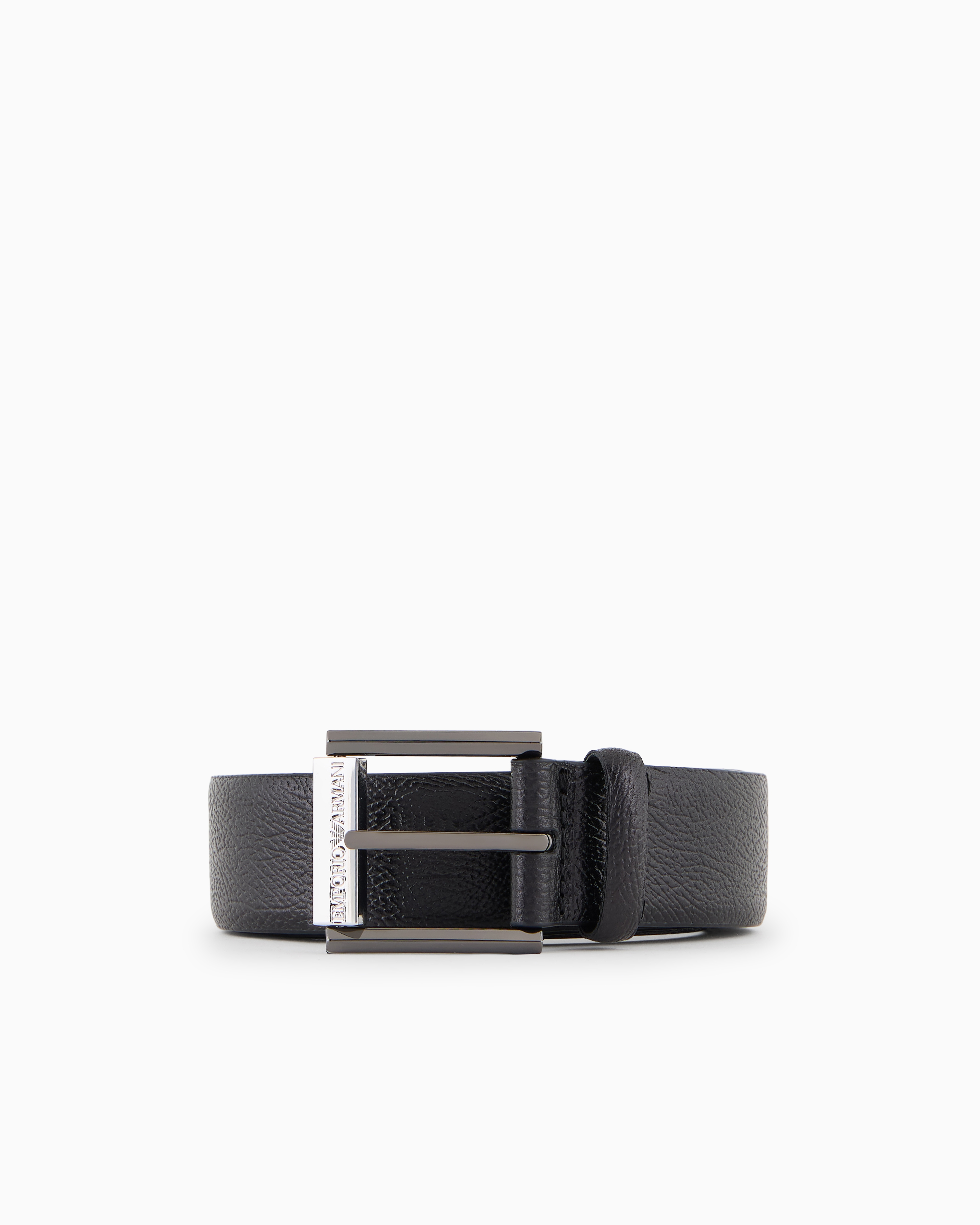 Emporio Armani Official Store Tumbled-leather Belt In Noir