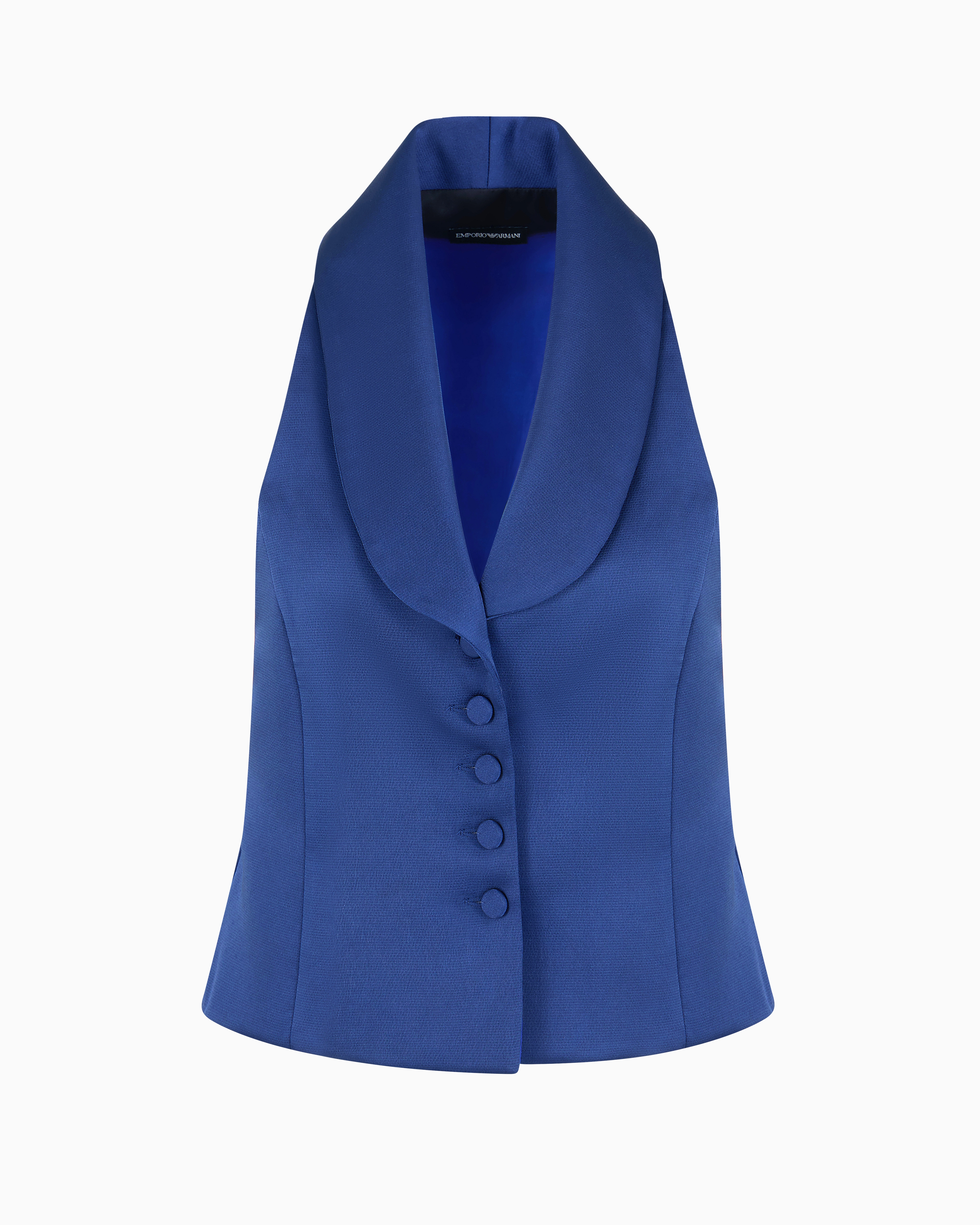 Emporio Armani Stretch Satin Crêpe Waistcoat-style Top In Blue