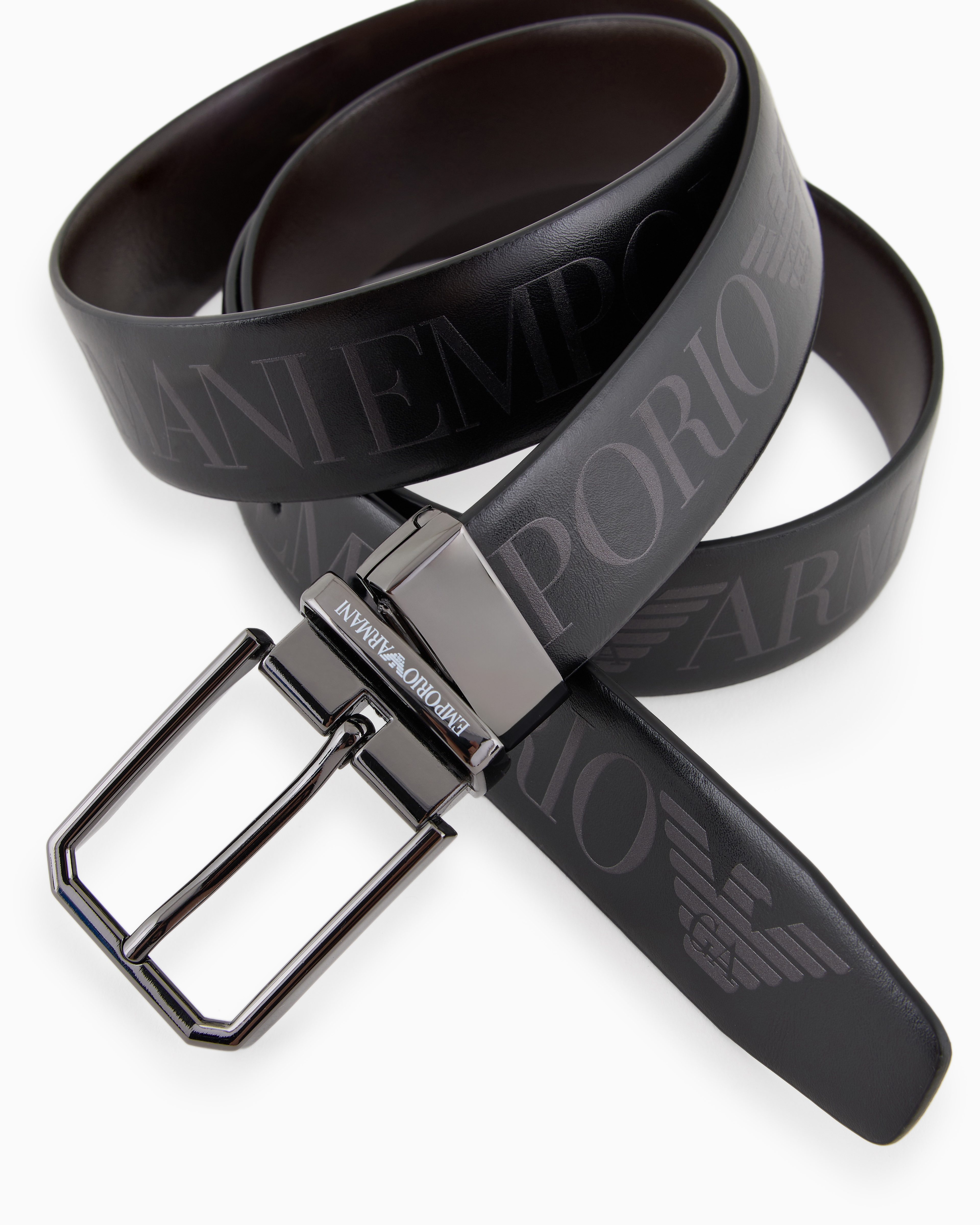 Shop Emporio Armani Leather Belt With Oversized Logo Lettering Print In Black