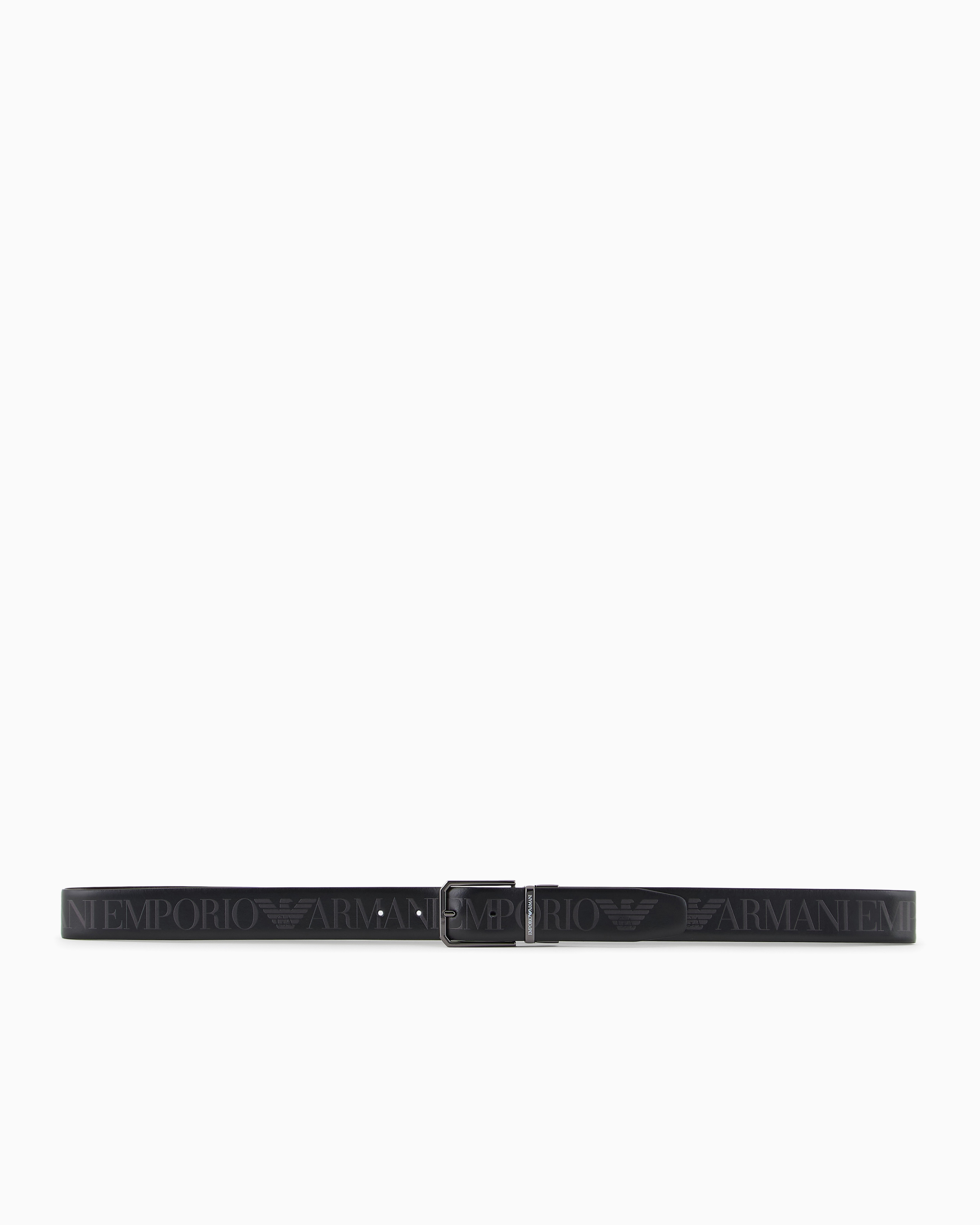 Shop Emporio Armani Leather Belt With Oversized Logo Lettering Print In Black