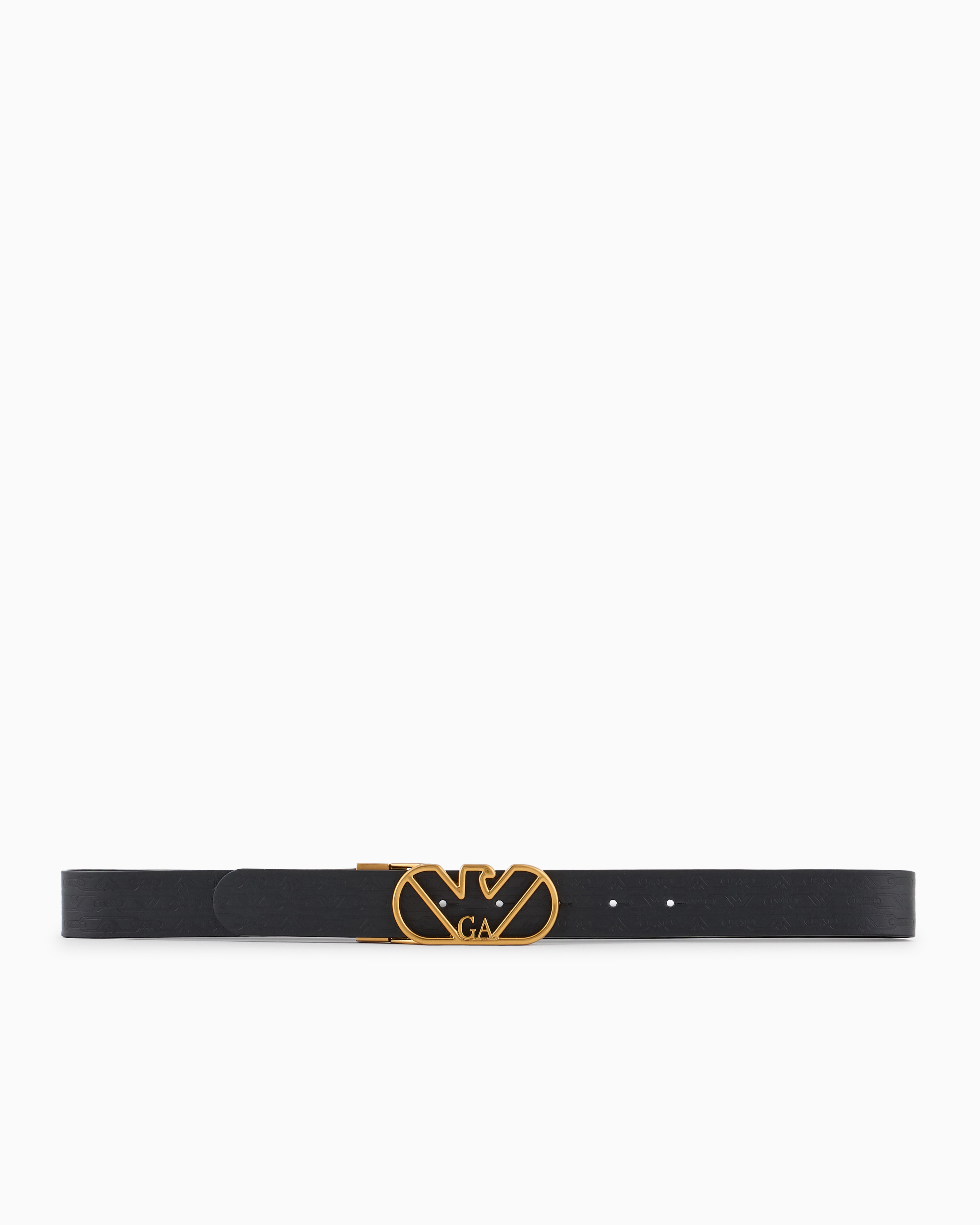 Shop Emporio Armani Reversible Belt In Monogram-print Leather With Eagle Buckle In Black