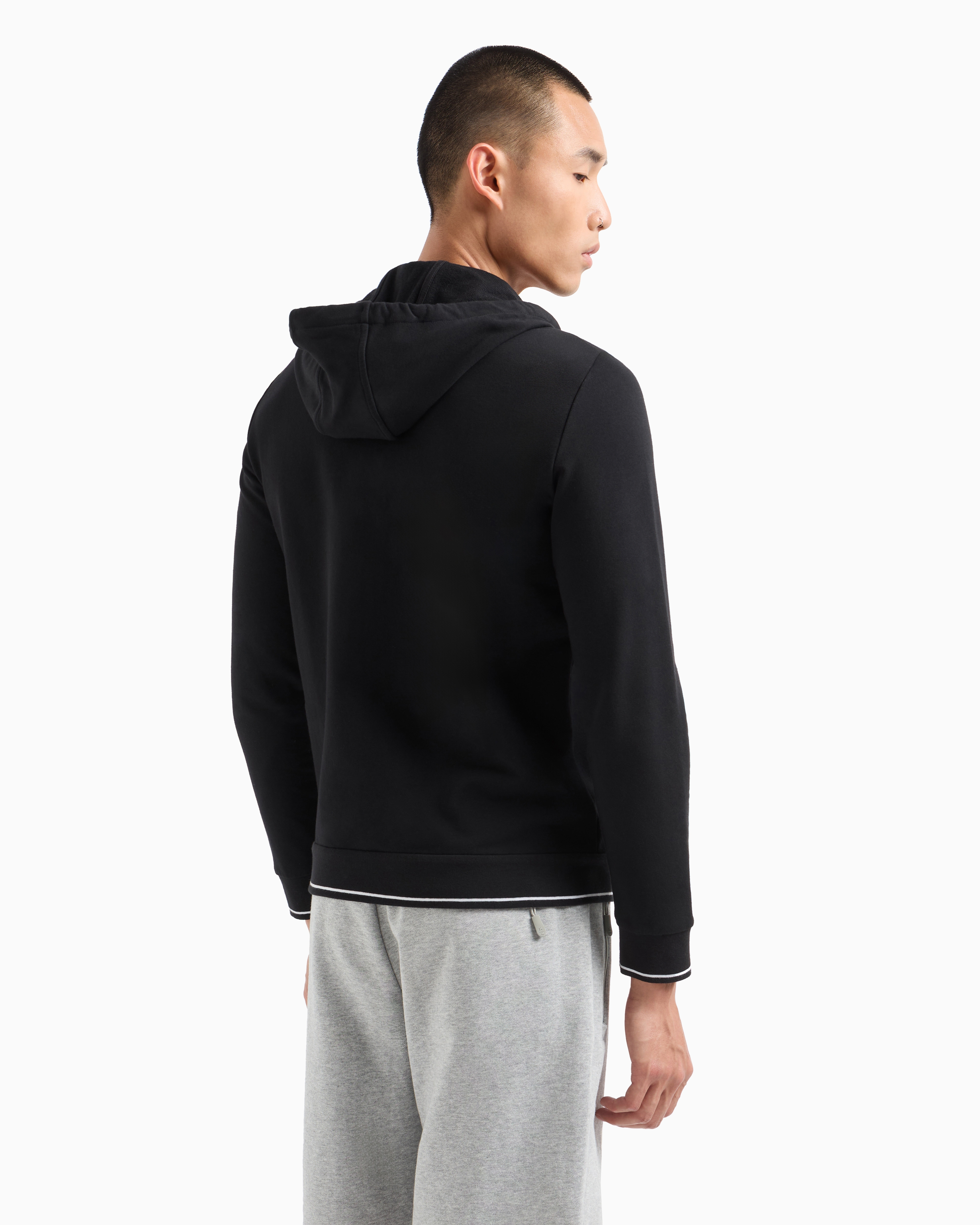 Shop Armani Exchange Stretch Fabric Zip-up Sweatshirt In Black