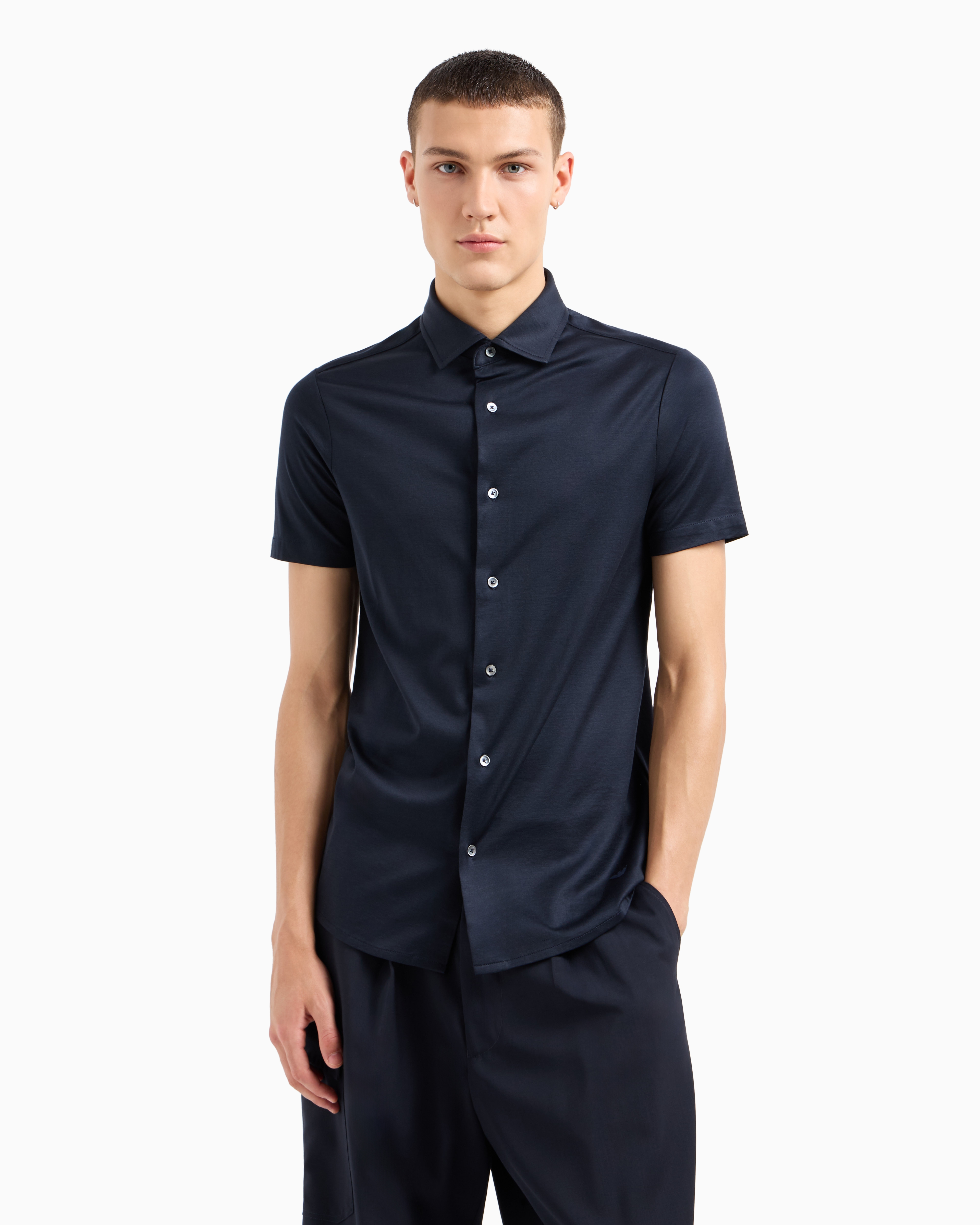 EMPORIO ARMANI ASV SHORT-SLEEVED LYOCELL-BLEND JERSEY SHIRT