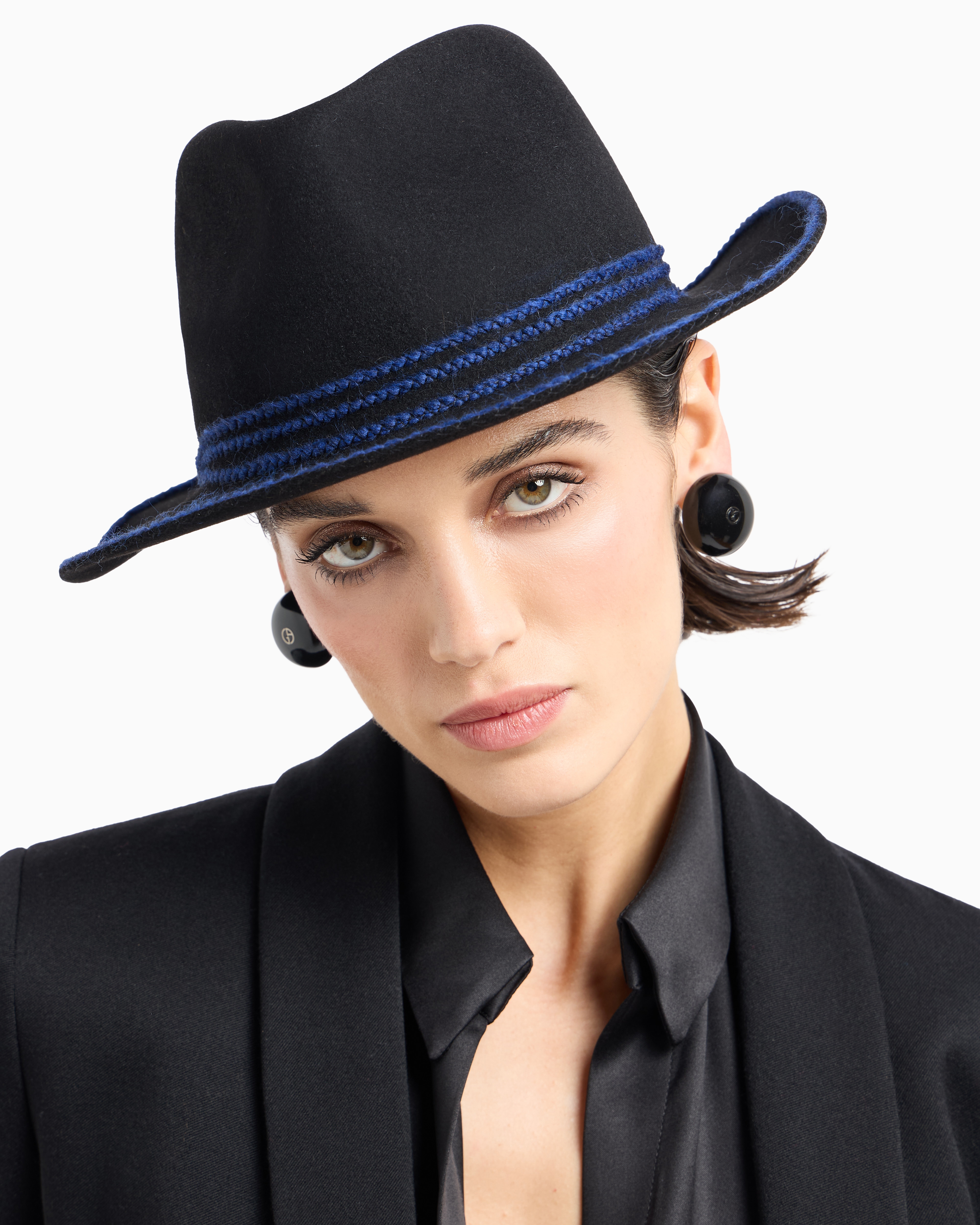 Giorgio Armani Official Store Rabbit-fur Hat With Contrasting Embroidery In Two-tone