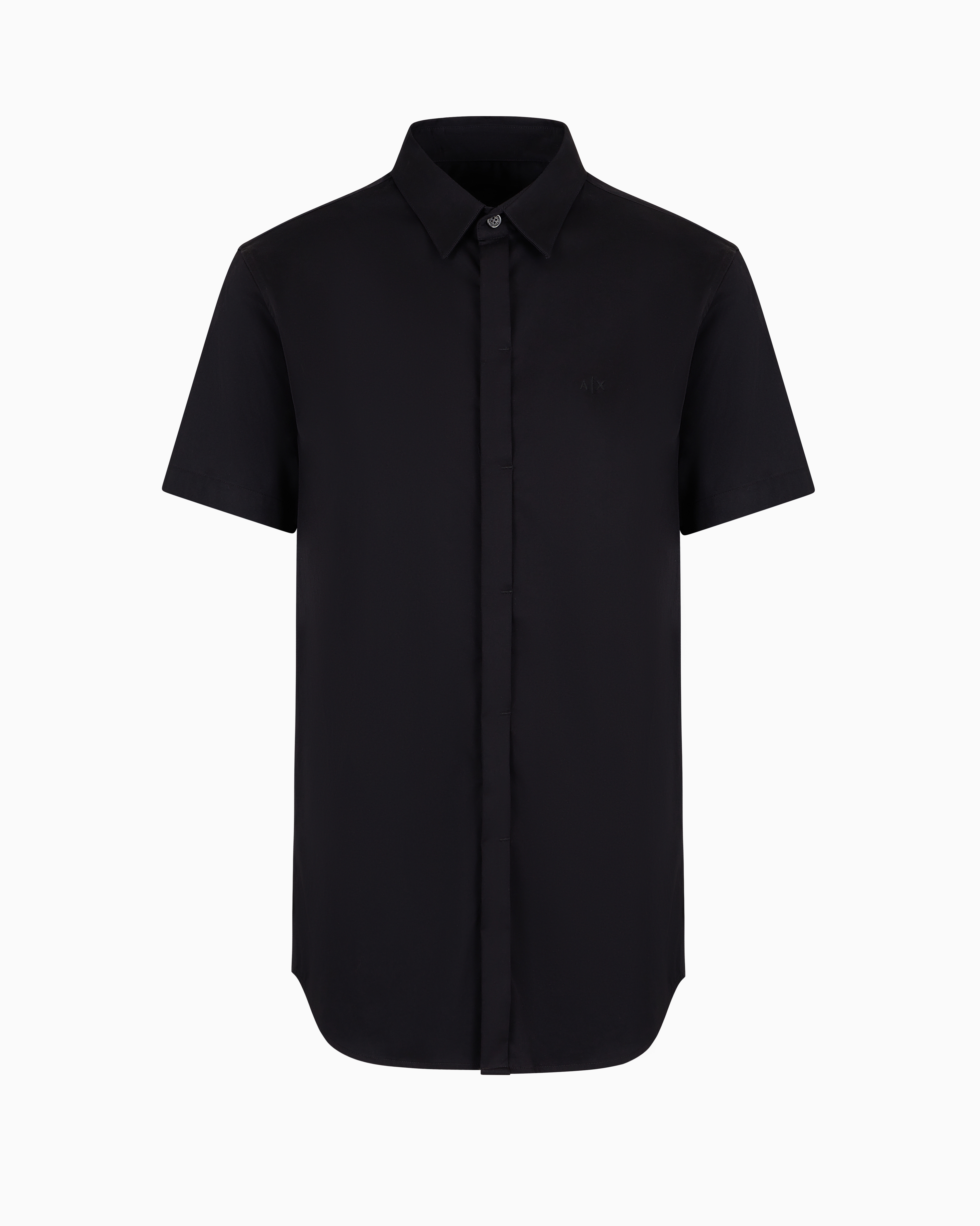 Armani Exchange Slim Fit Short Sleeve Shirt In Stretch Satin In Black