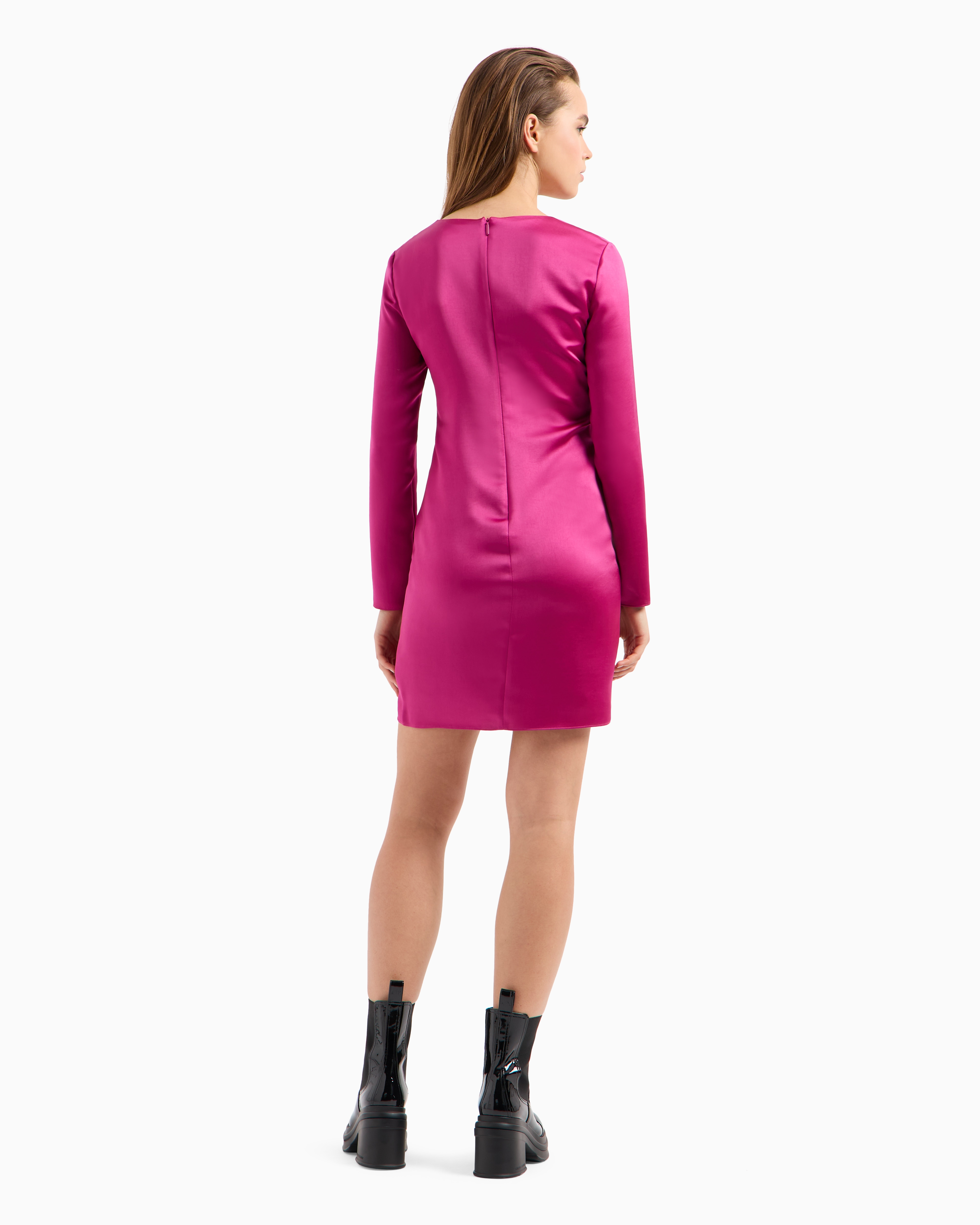 Satin midi dress with ruching