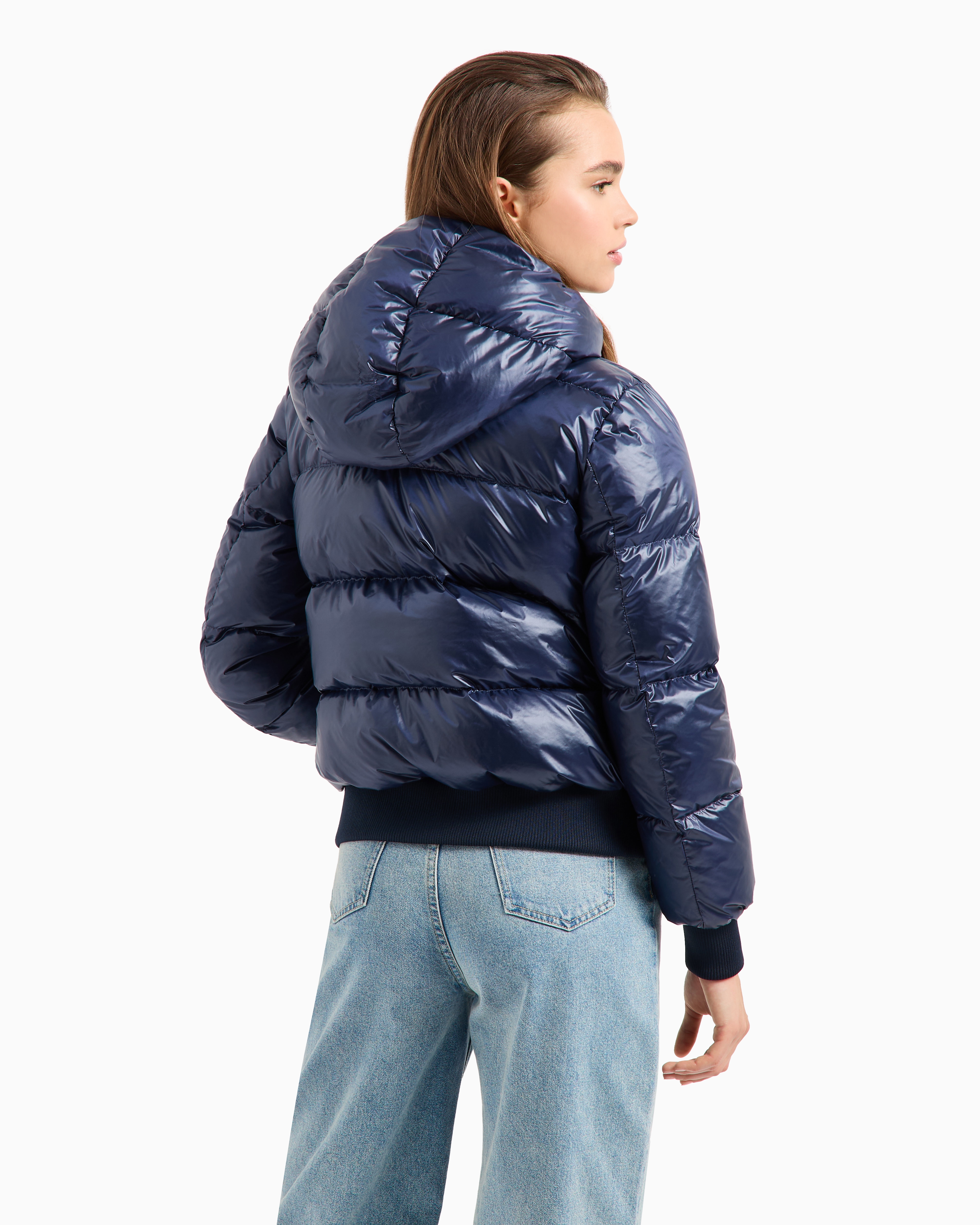 Shop Armani Exchange Icon Project Padded Jacket With Hood In Navy_blue