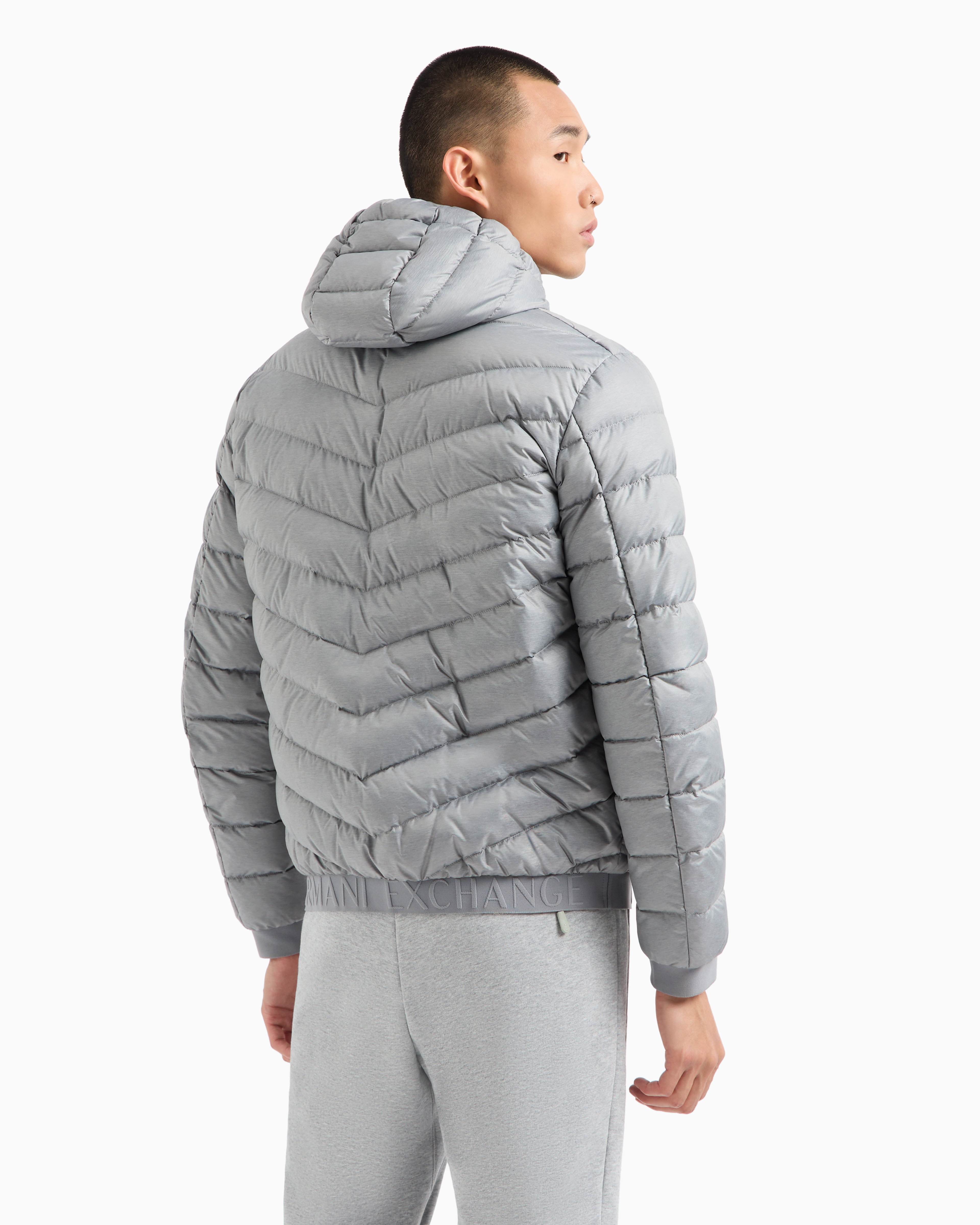 Shop Armani Exchange Full Zip Down Jacket With Hood In Grey