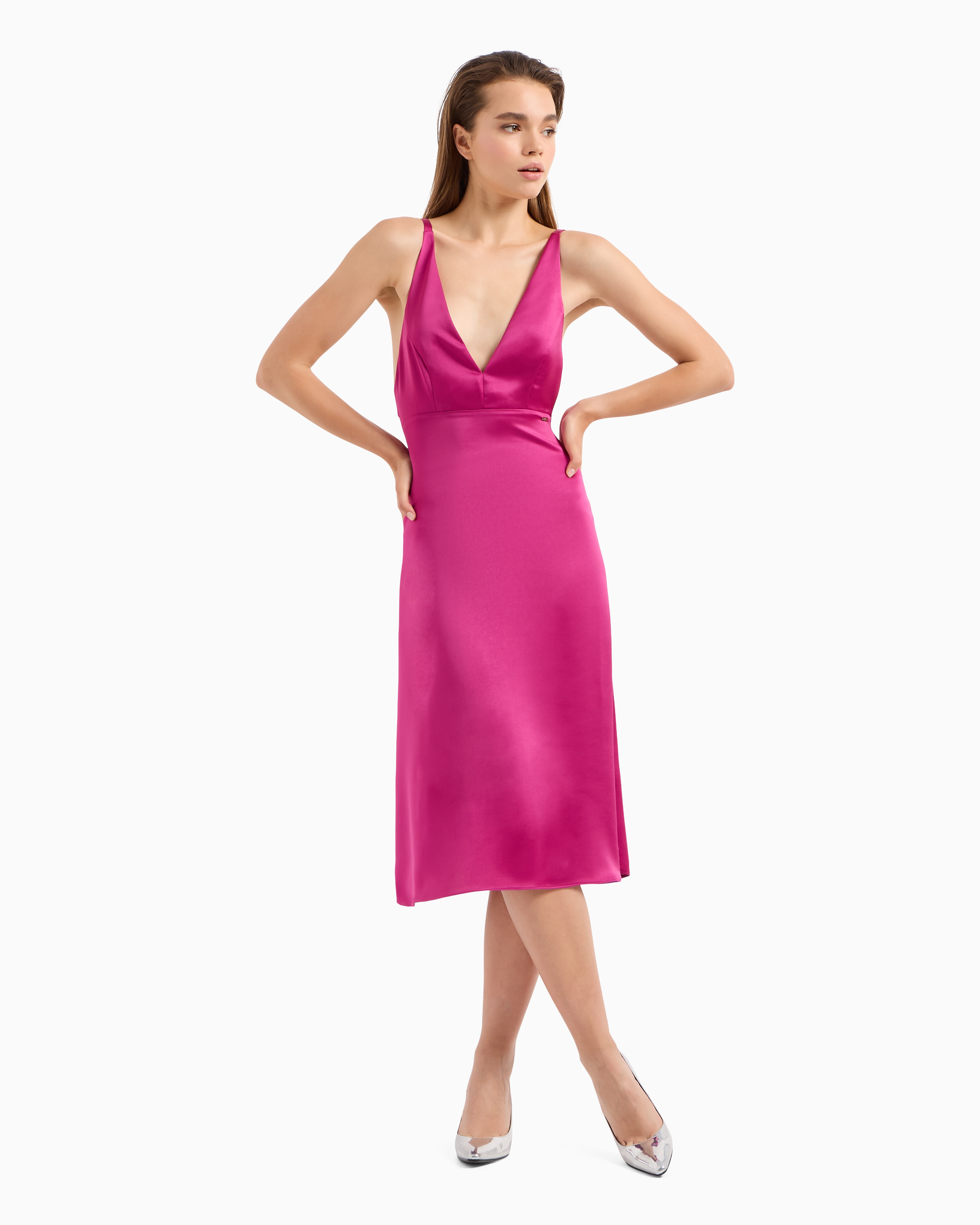 ARMANI EXCHANGE SATIN LONGUETTE DRESS 