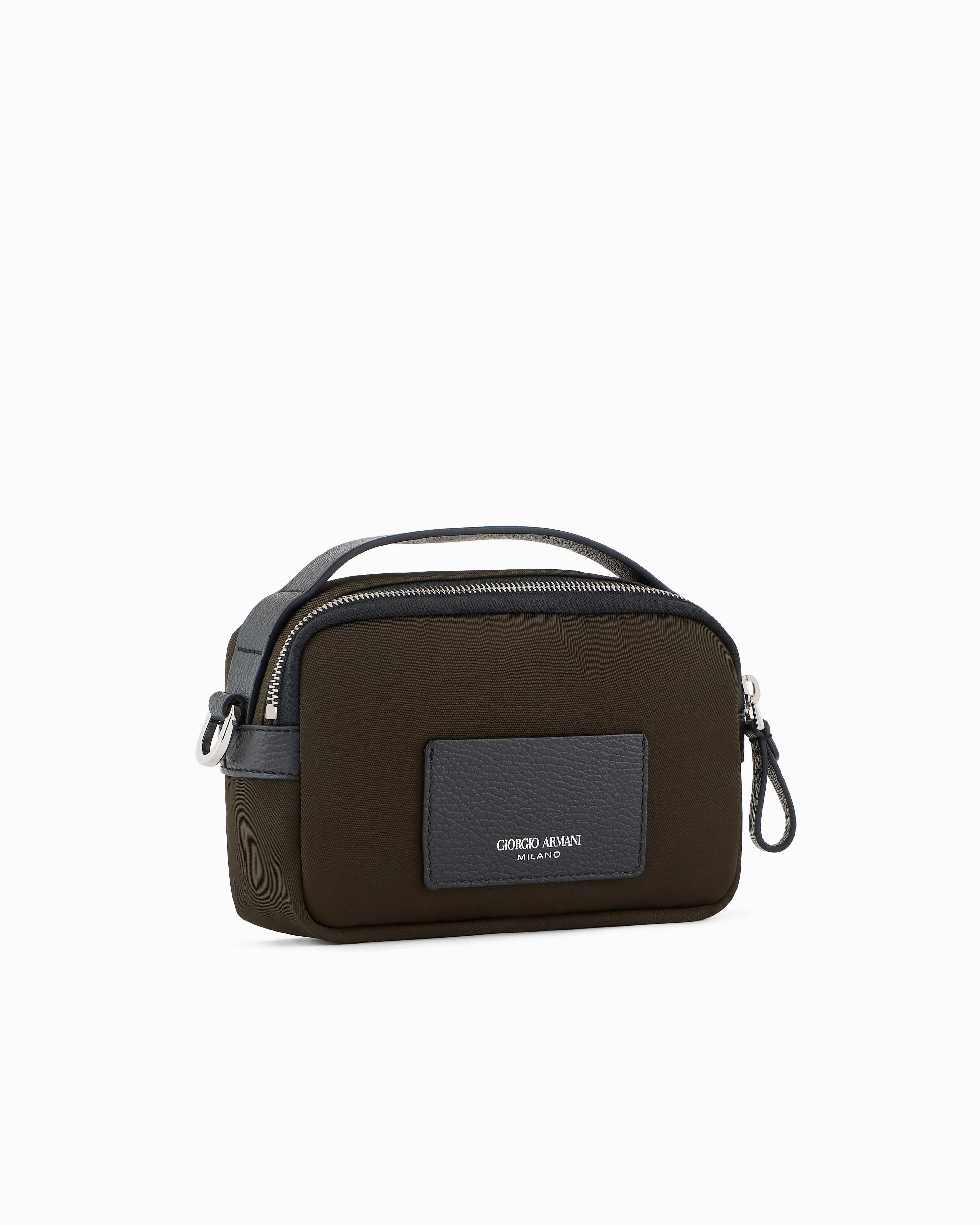 Giorgio Armani Asv Mini Crossbody Bag In Nylon And Leather In Green
