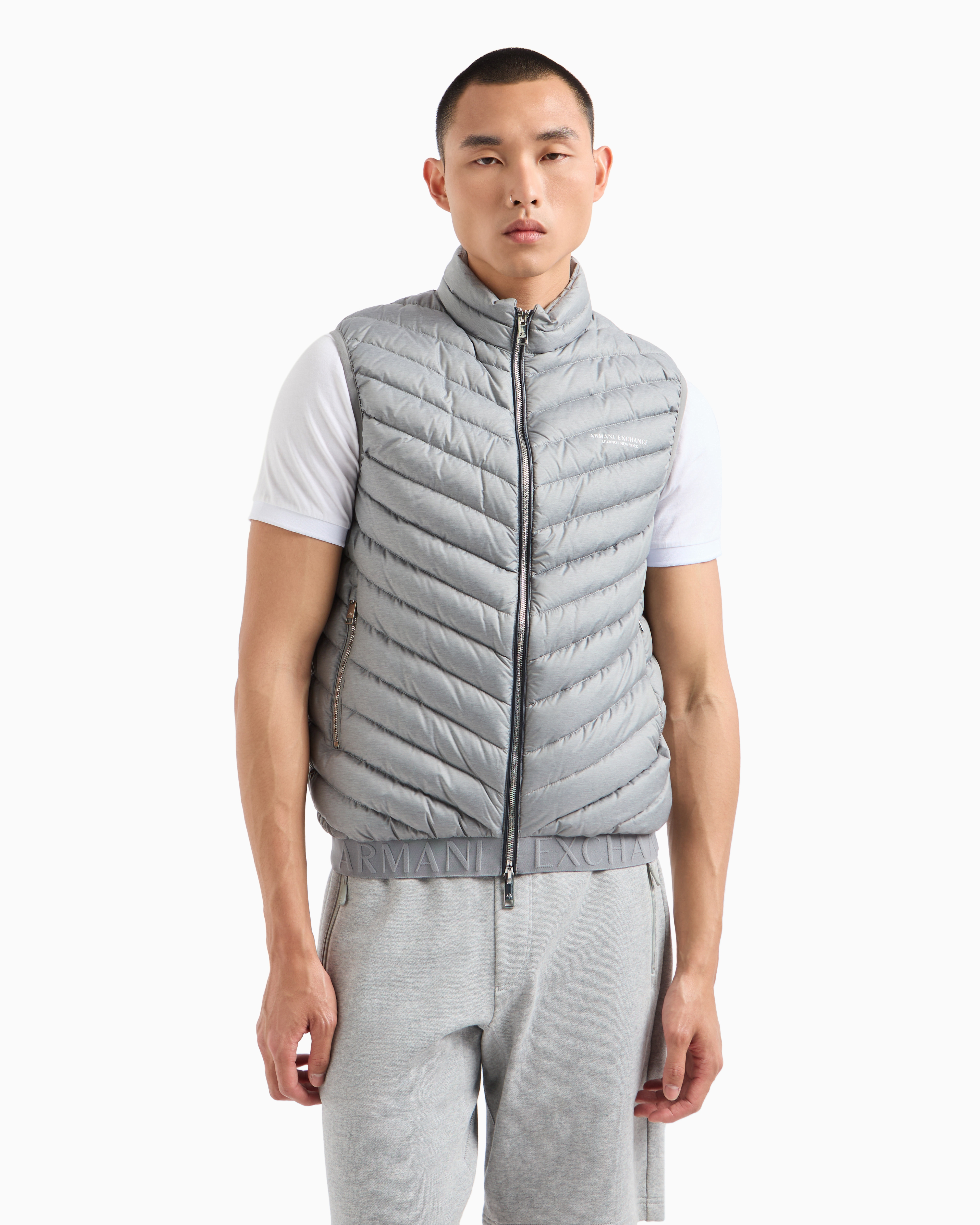 Shop Armani Exchange Double-face Padded Sleeveless Down Jacket In Grey