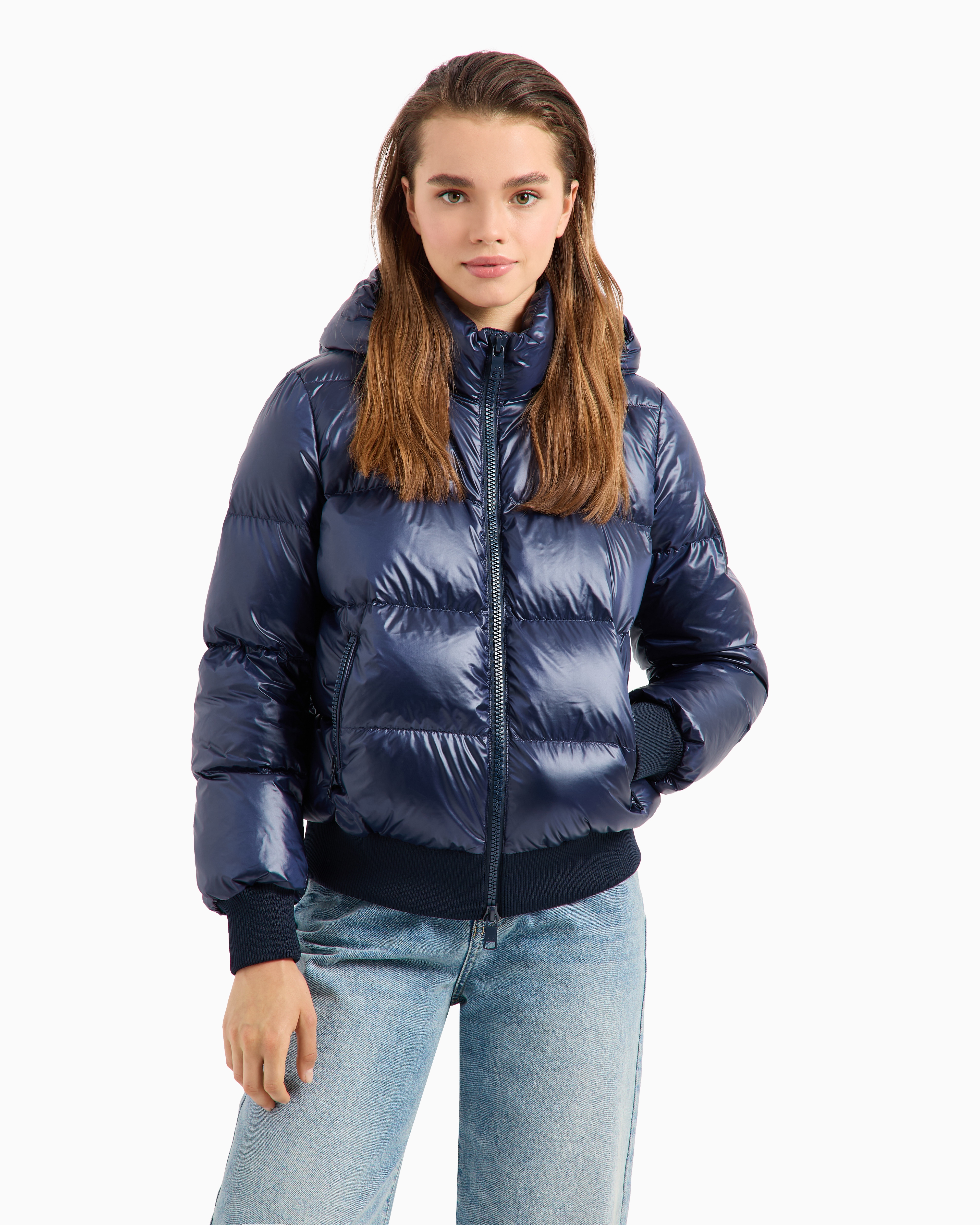 Shop Armani Exchange Icon Project Padded Jacket With Hood In Navy_blue