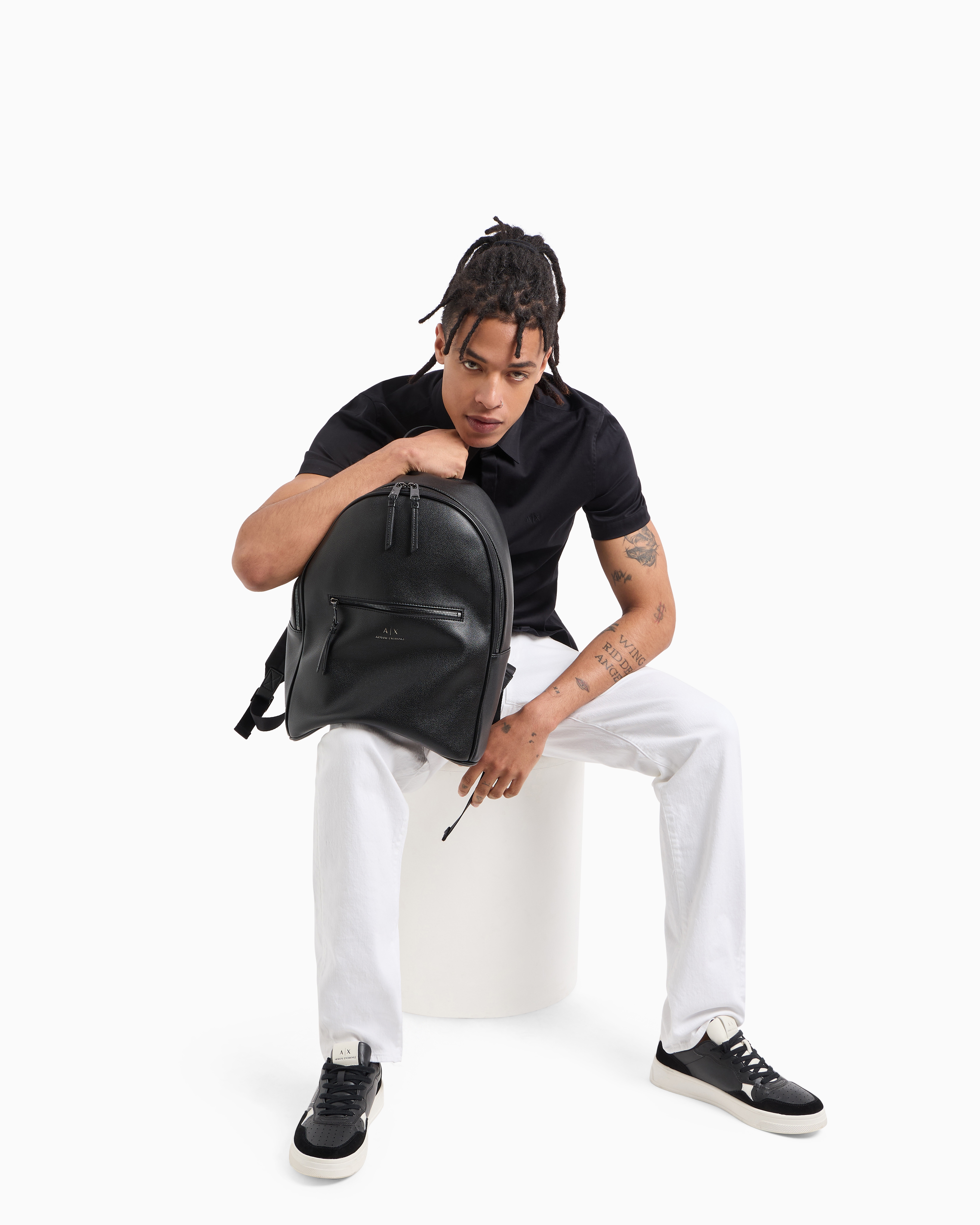 Armani Exchange Slim Fit Short Sleeve Shirt In Stretch Satin In Black