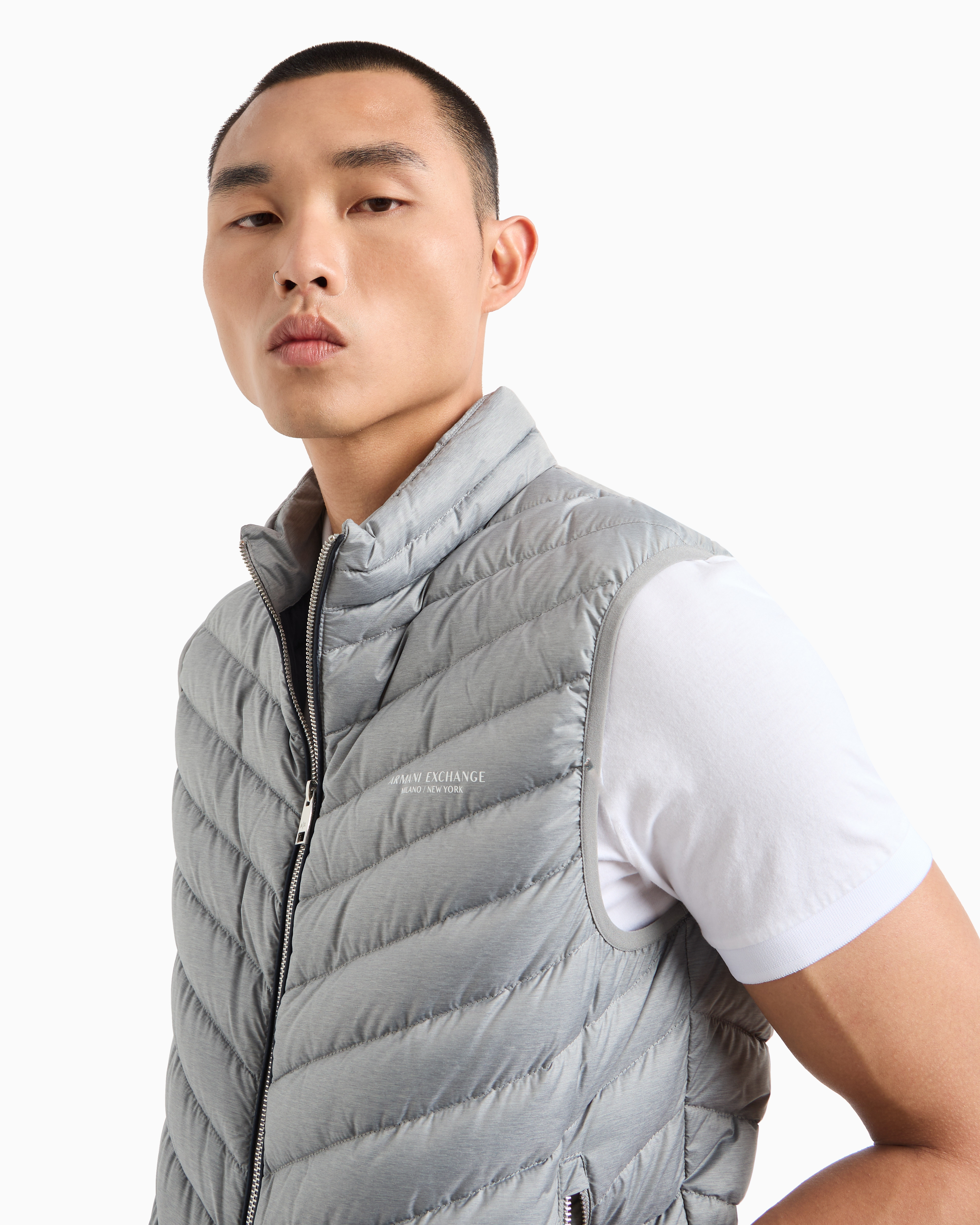 Shop Armani Exchange Double-face Padded Sleeveless Down Jacket In Grey