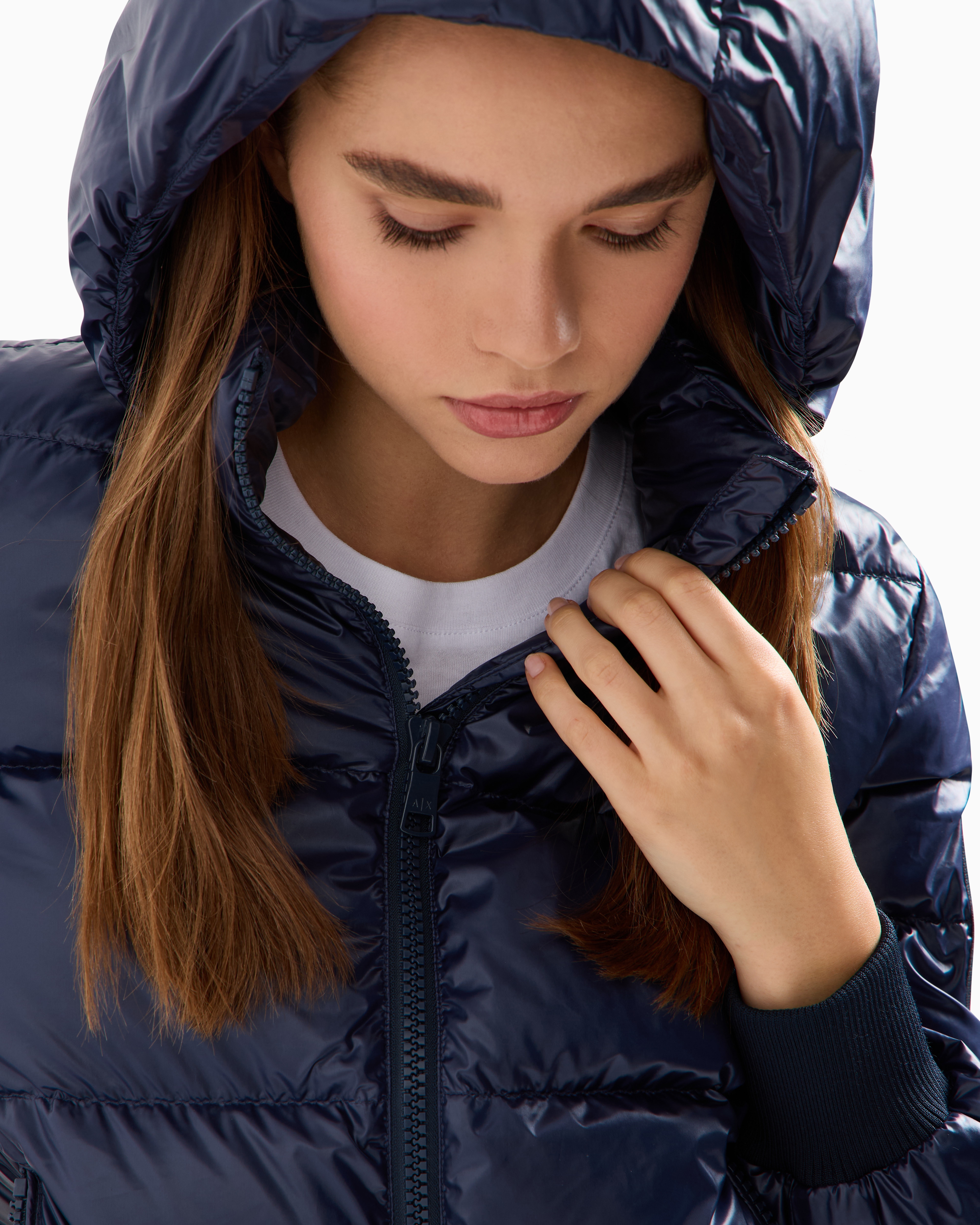 Shop Armani Exchange Icon Project Padded Jacket With Hood In Navy_blue