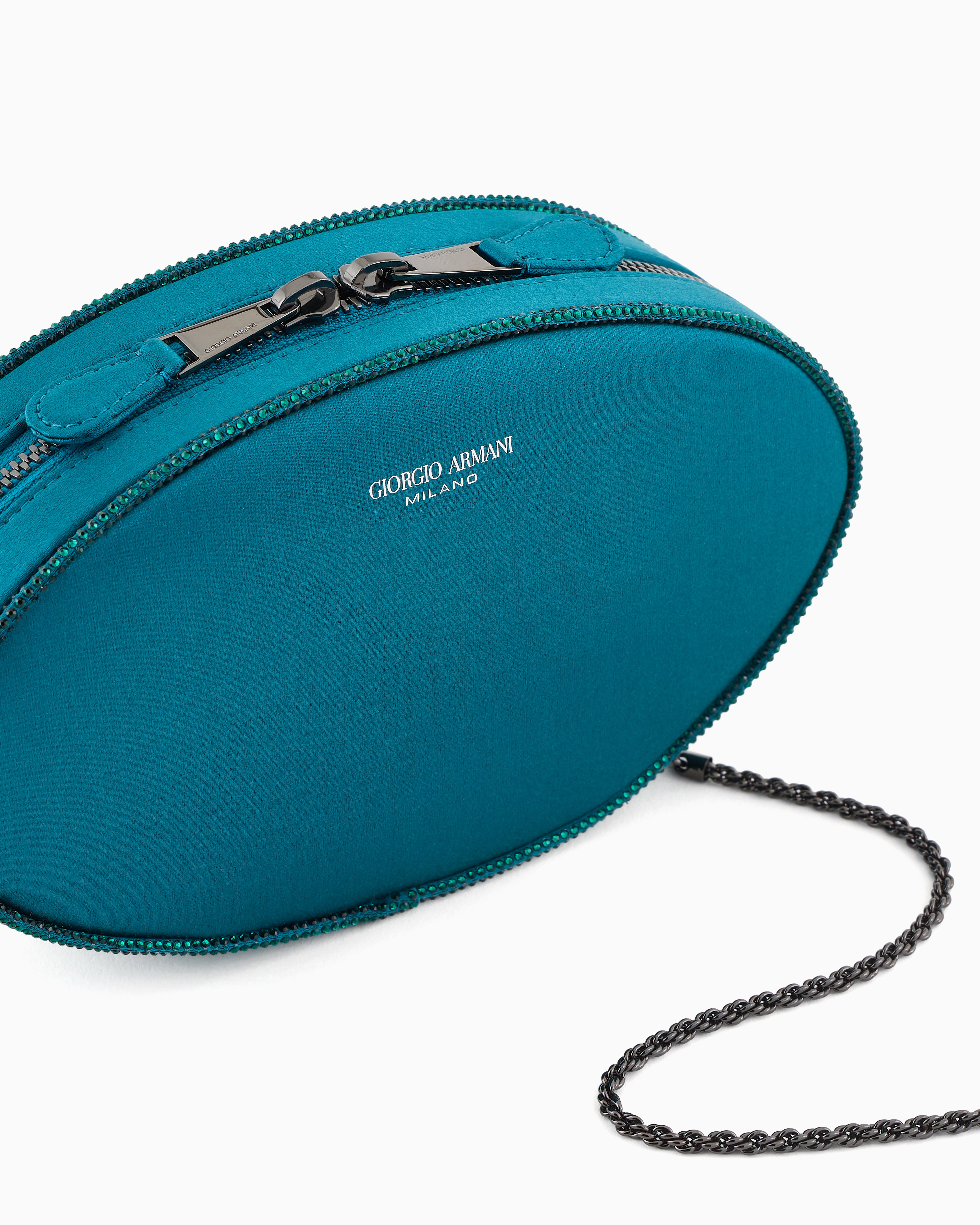 Giorgio Armani Round, Satin Clutch Bag In Green