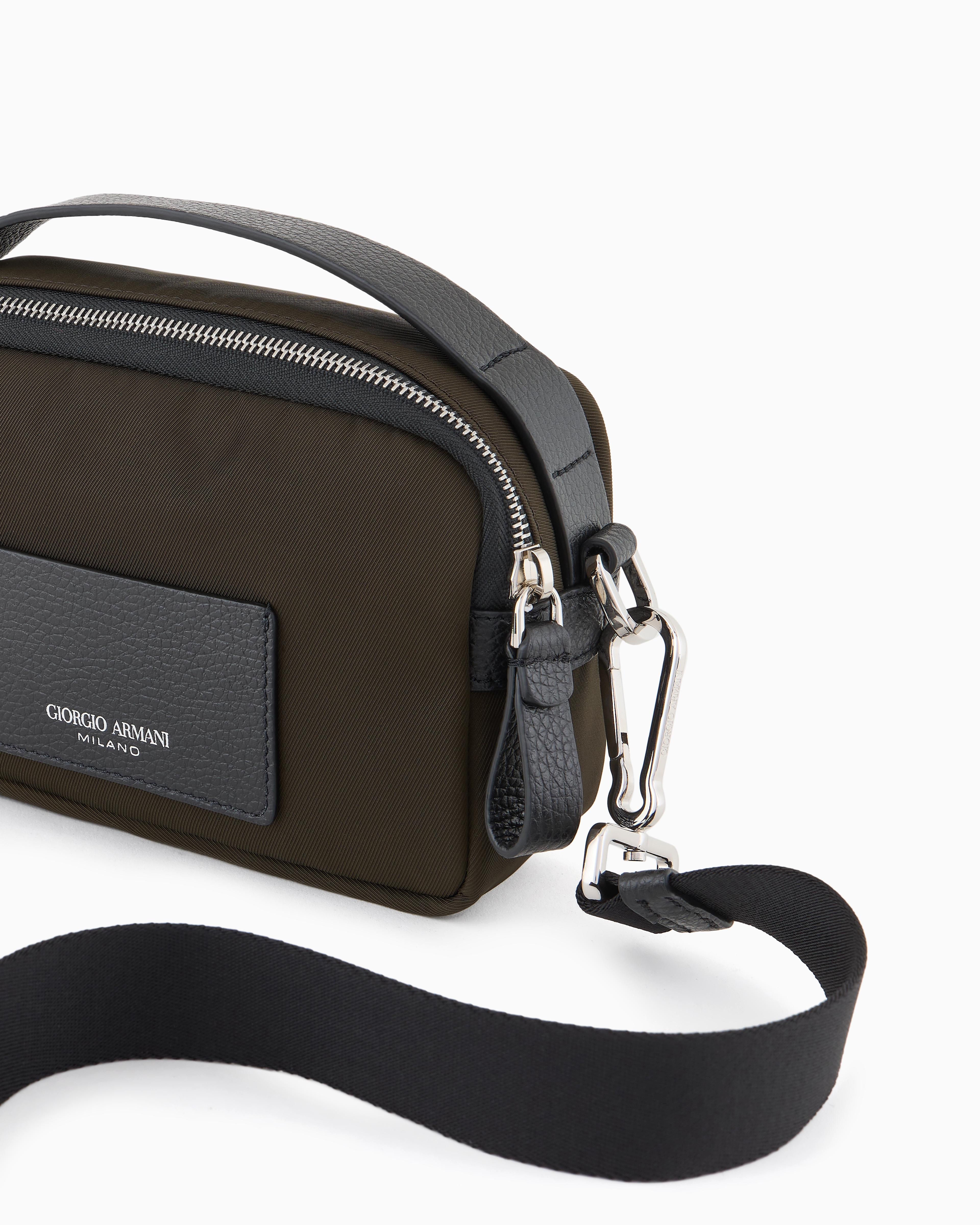 Giorgio Armani Asv Mini Crossbody Bag In Nylon And Leather In Green